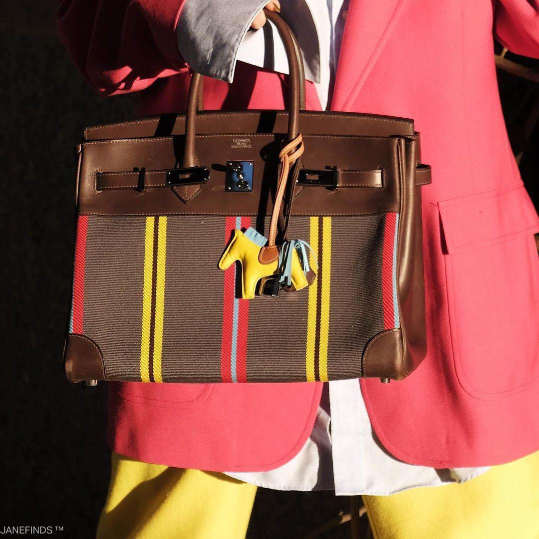 Hermès Jumping Birkin 35 Multicolor Canvas and Ebene Box Palladium Hardware