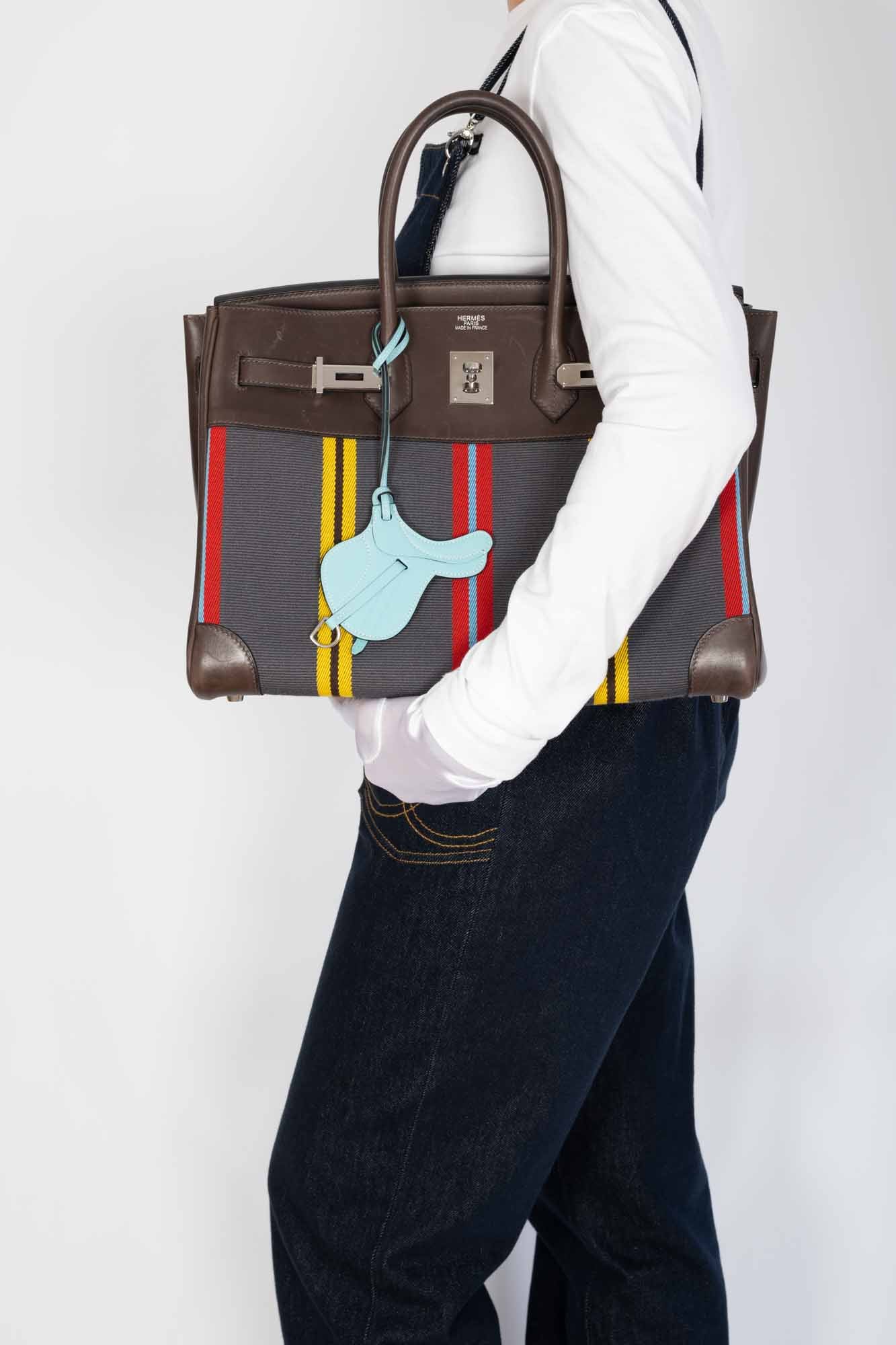 Hermès Jumping Birkin 35 Multicolor Canvas and Ebene Box Palladium Hardware