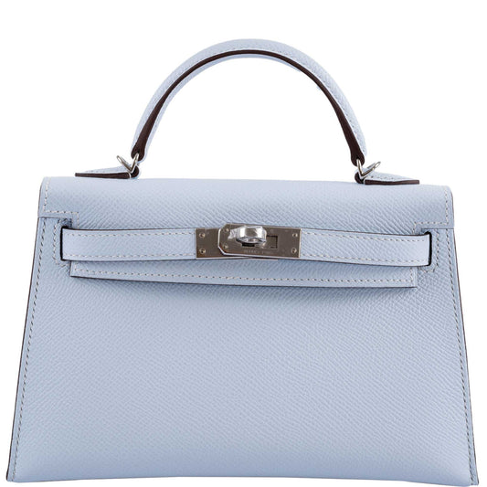 Hermès Kelly 20 Mini II Bleu Brume Hydra Epsom Palladium Hardware
