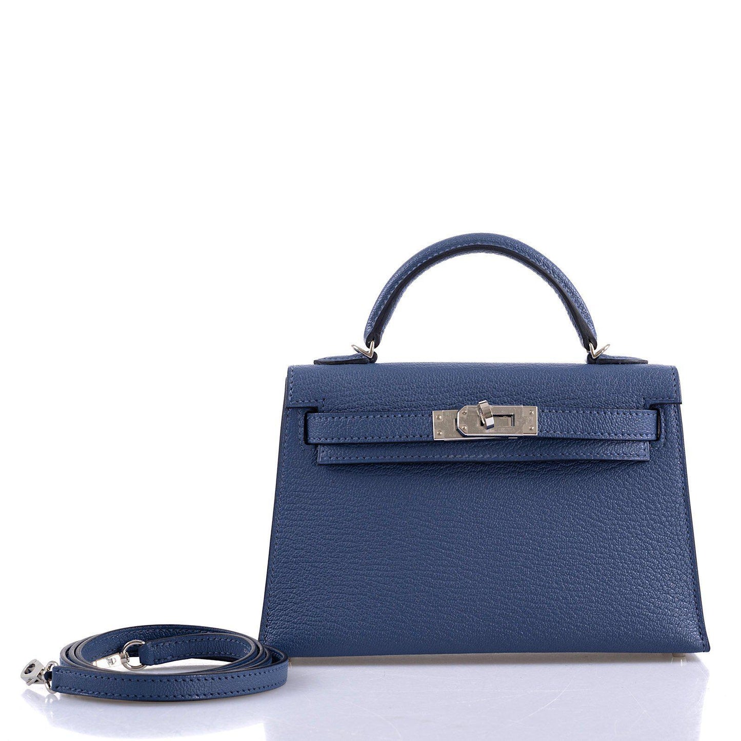 Hermès Kelly 20 Mini II Sellier Blue Brighton & Magnolia Chevre with Palladium Hardware - 2020, Y