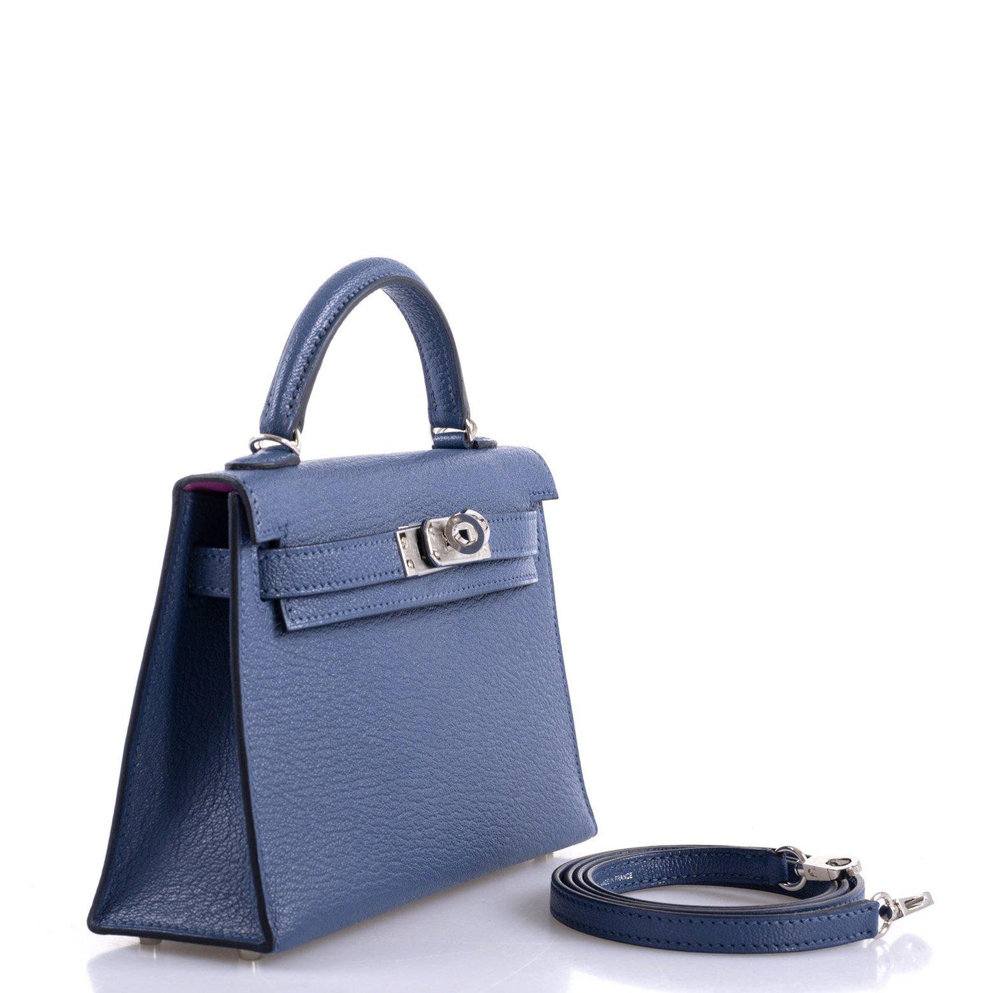 Hermès Kelly 20 Mini II Sellier Blue Brighton & Magnolia Chevre with Palladium Hardware - 2020, Y