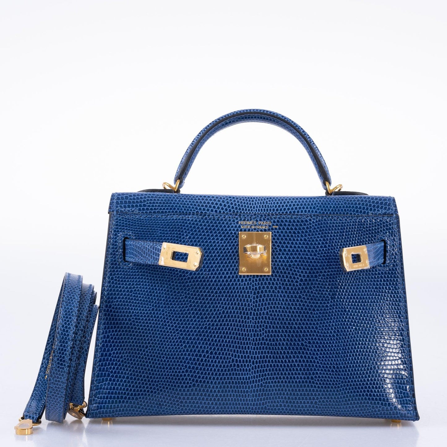 Hermès Kelly 20 Mini II Sellier Blue Sapphire Lizard with Gold Hardware