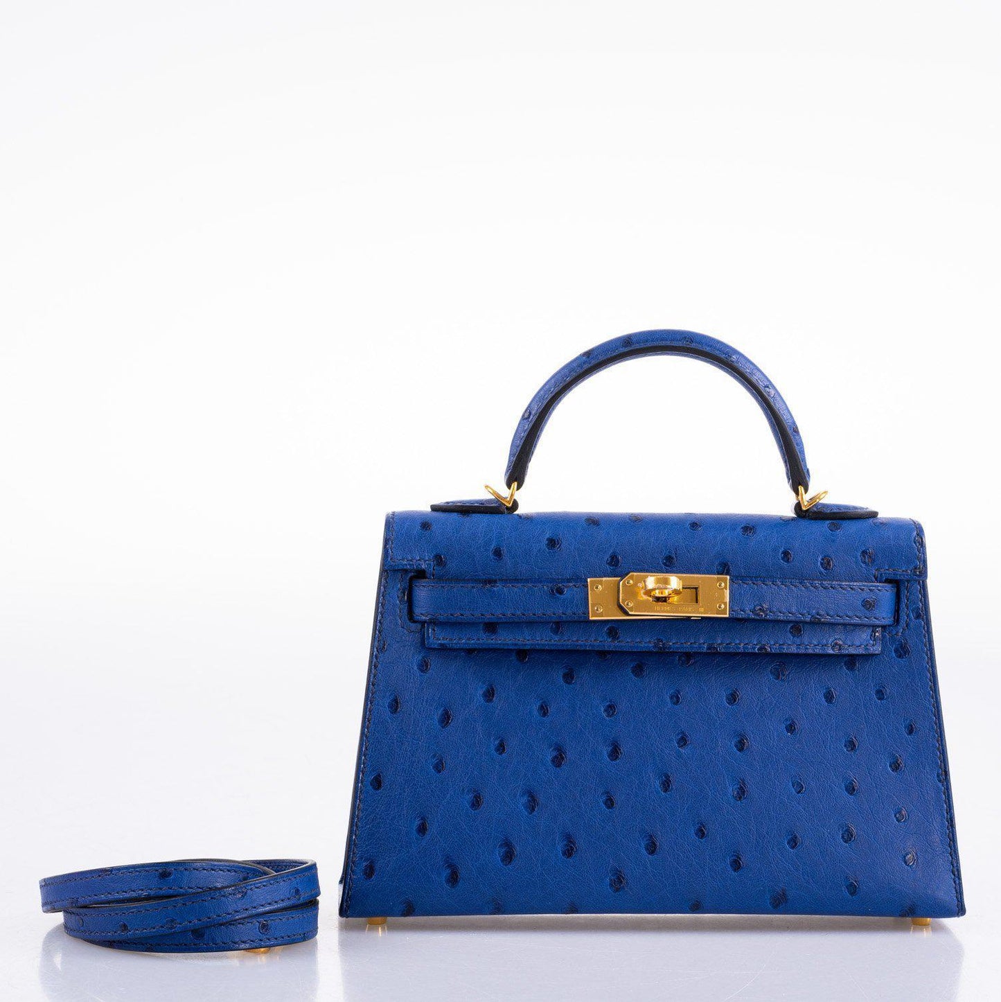 Hermès Kelly 20 Mini II Sellier Blue Sapphire Ostrich Gold Hardware - 2018, C