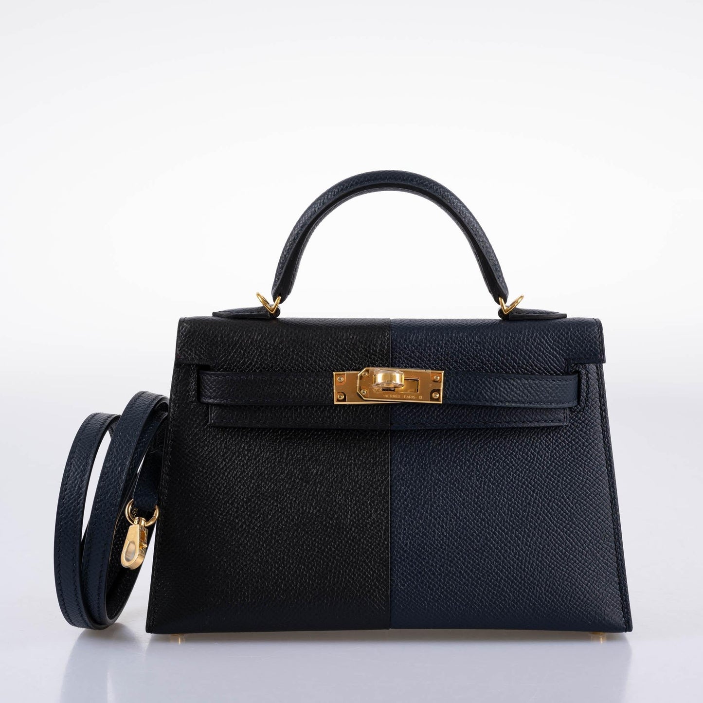 Hermès Kelly 20 Mini II Sellier "Casaque" style Black, Indigo & Rouge H Epsom with Gold Hardware