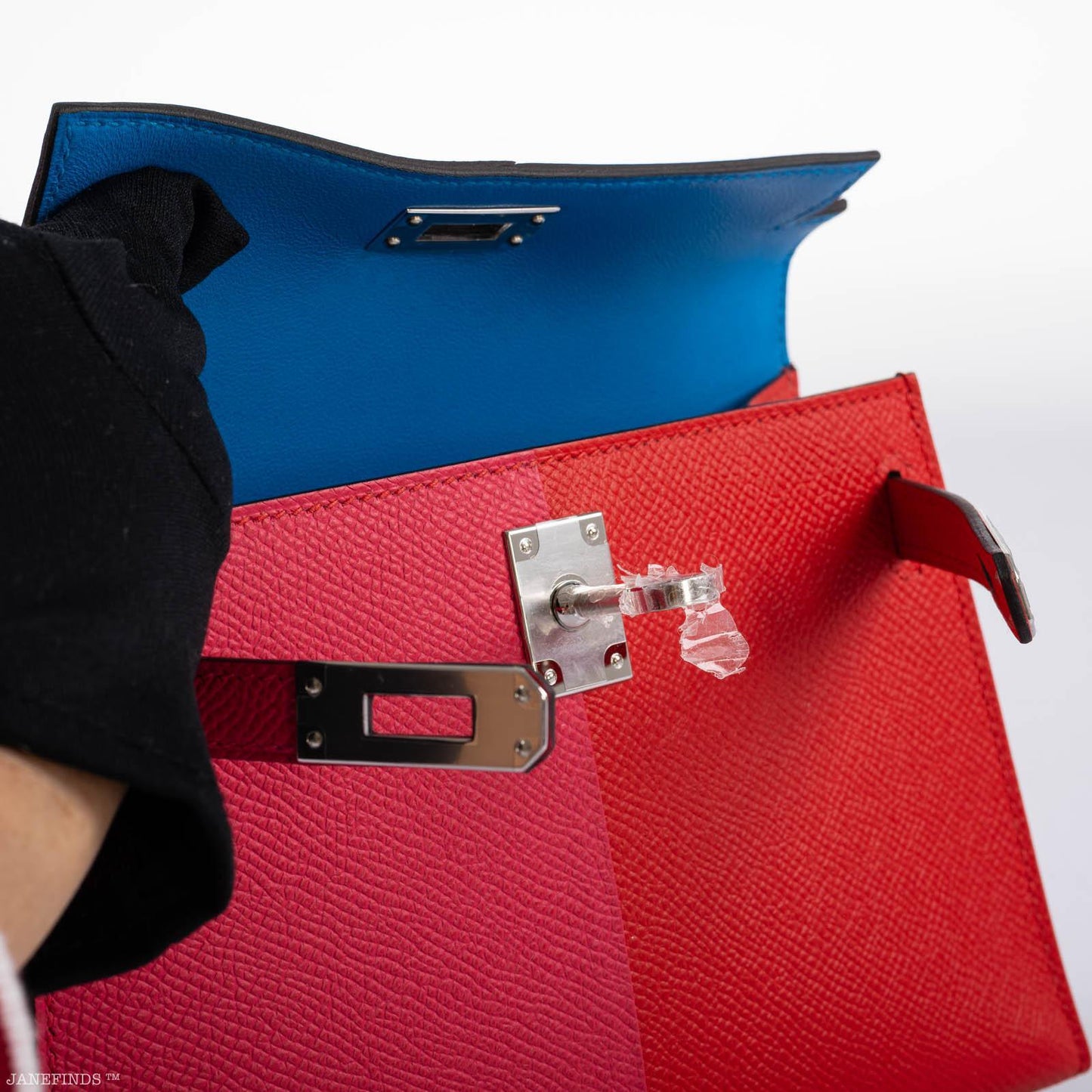 Hermès Kelly 20 Mini II Sellier Tri-color Rose Extreme, Rouge de Coeur, Bleu Zanzibar Epsom Palladium - 2021, Z