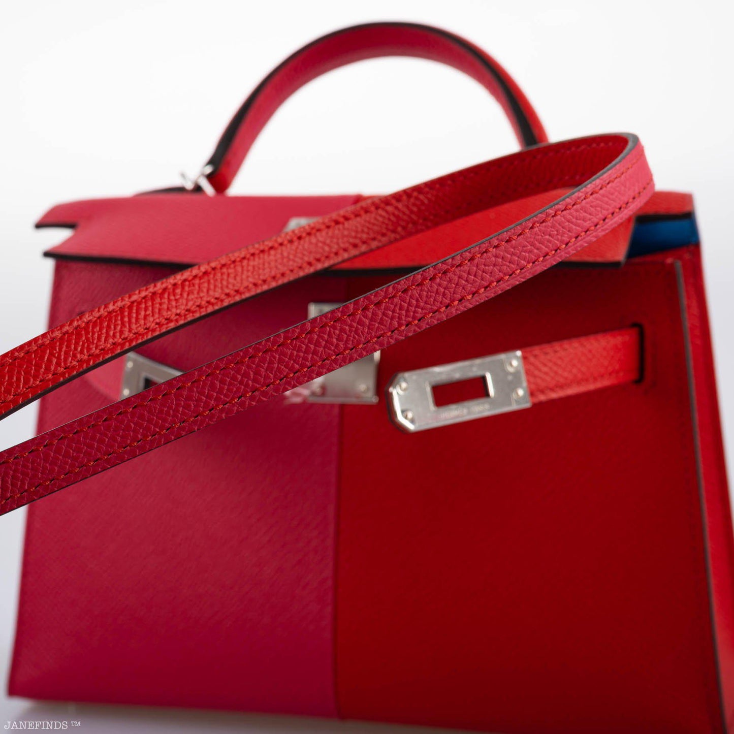 Hermès Kelly 20 Mini II Sellier Tri-color Rose Extreme, Rouge de Coeur, Bleu Zanzibar Epsom Palladium - 2021, Z
