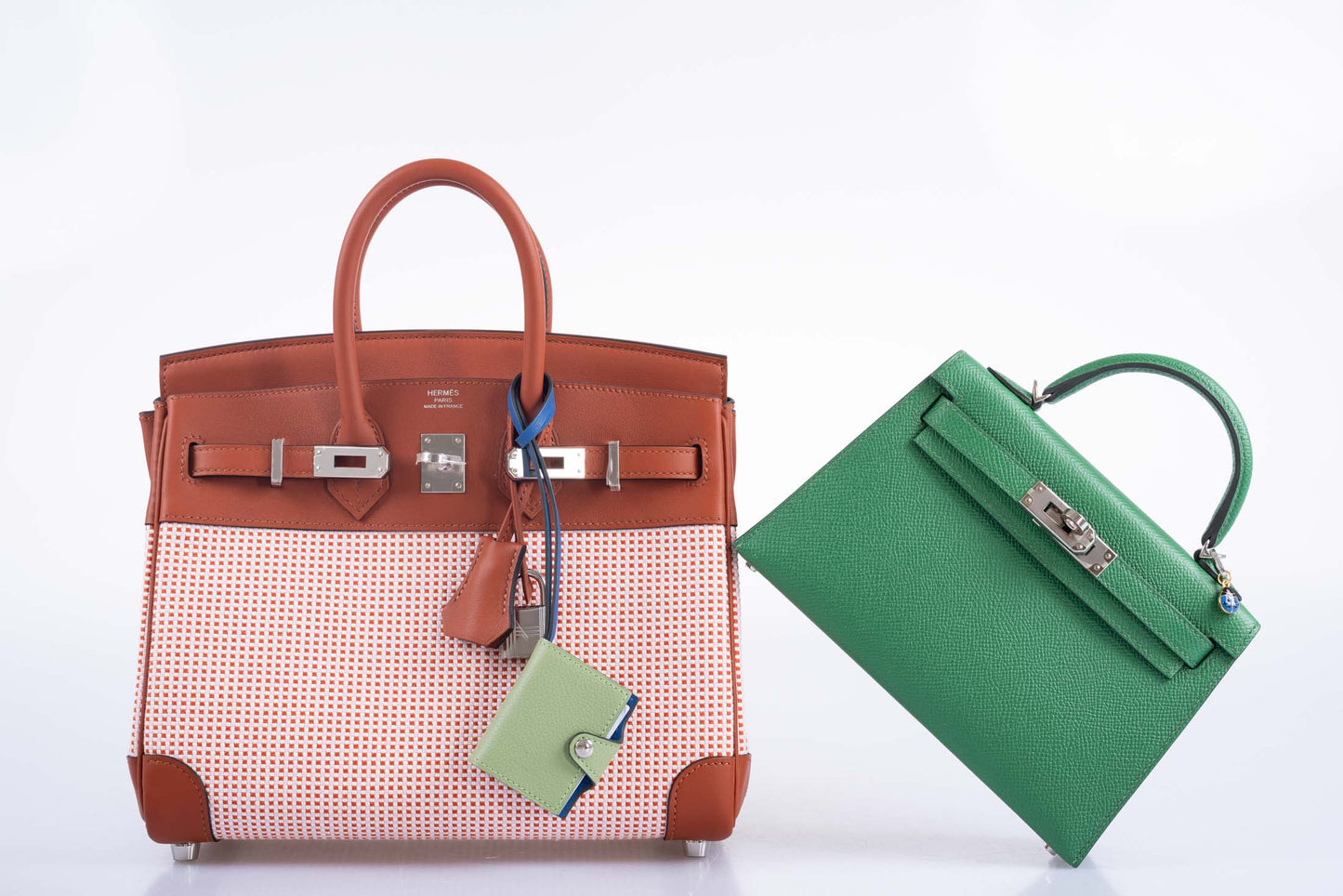 Hermès Kelly 20 Mini II Sellier Verso Cactus & Bleu Atoll Epsom Palladium Hardware