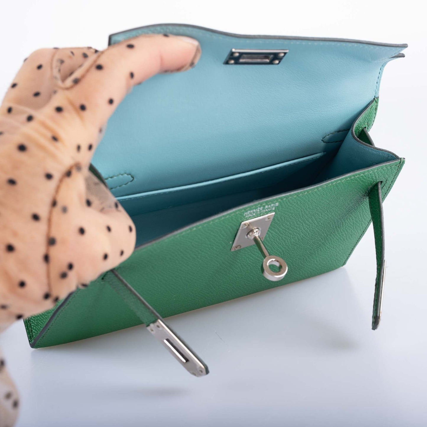 Hermès Kelly 20 Mini II Sellier Verso Cactus & Bleu Atoll Epsom Palladium Hardware