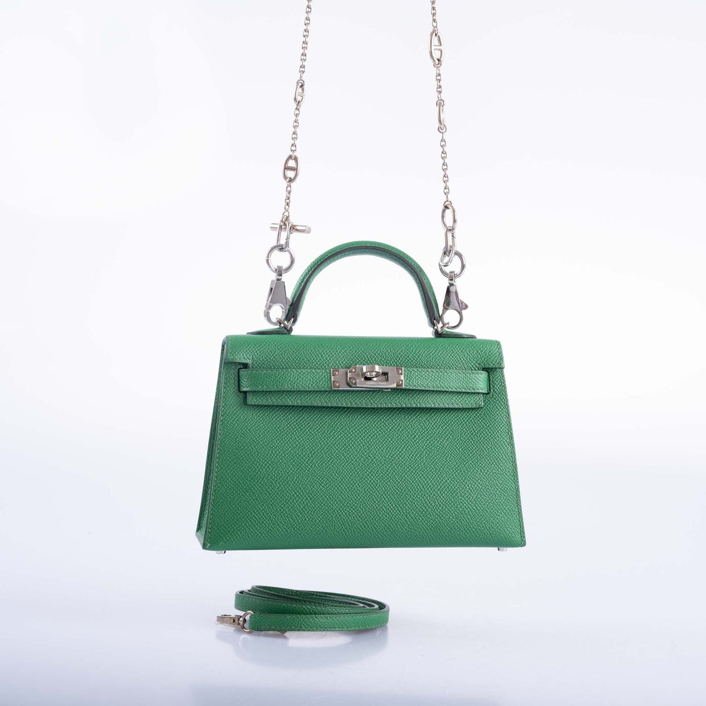 Hermès Kelly 20 Mini II Sellier Verso Cactus & Bleu Atoll Epsom Palladium Hardware