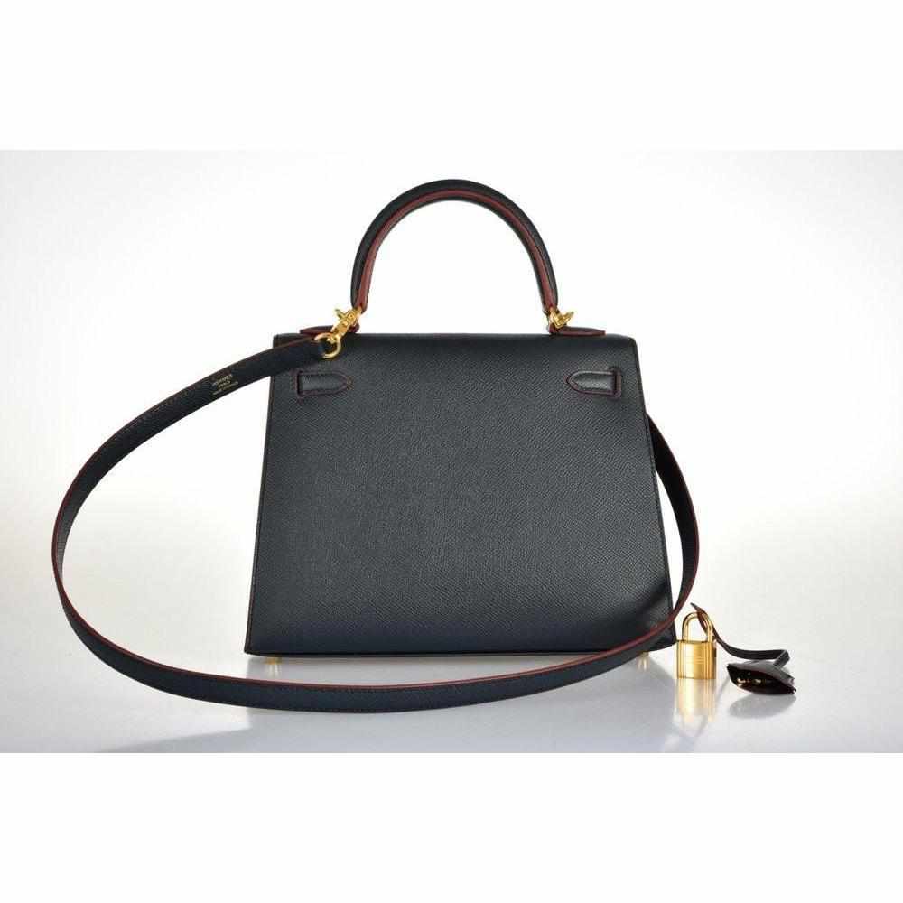 Hermès Kelly 25 Sellier Indigo and Rouge H Contour and Gold Epsom Gold Hardware