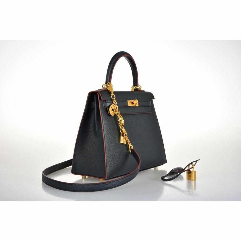 Hermès Kelly 25 Sellier Indigo and Rouge H Contour and Gold Epsom Gold Hardware