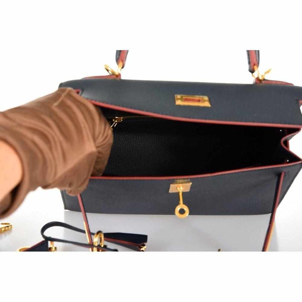 Hermès Kelly 25 Sellier Indigo and Rouge H Contour and Gold Epsom Gold Hardware