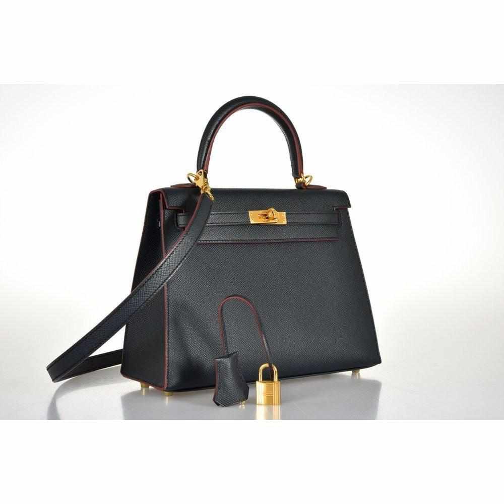 Hermès Kelly 25 Sellier Indigo and Rouge H Contour and Gold Epsom Gold Hardware
