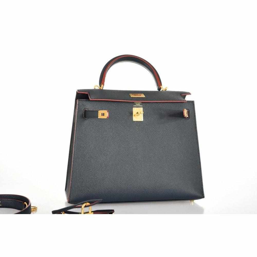 Hermès Kelly 25 Sellier Indigo and Rouge H Contour and Gold Epsom Gold Hardware