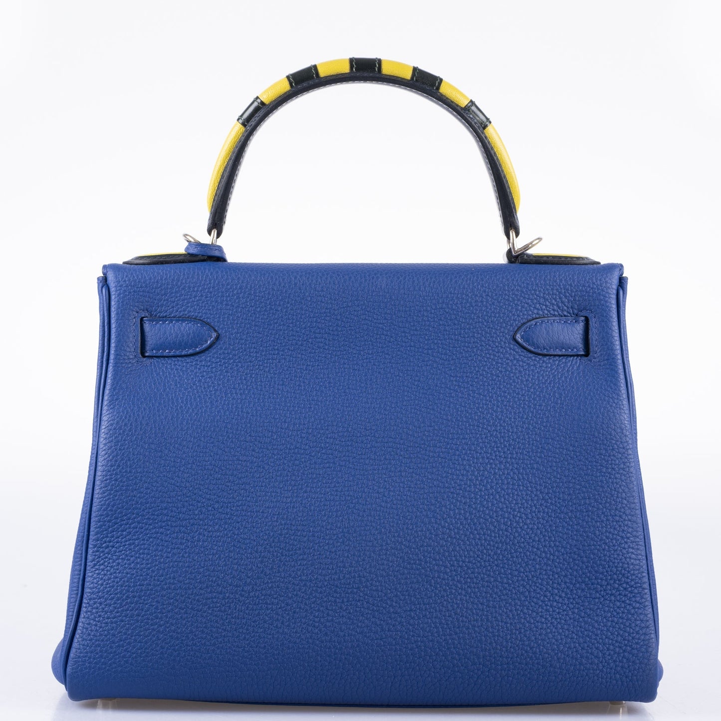 Hermès Kelly 28 Retourne Au Galop Blue Electric, Yellow and Black Togo Palladium Hardware