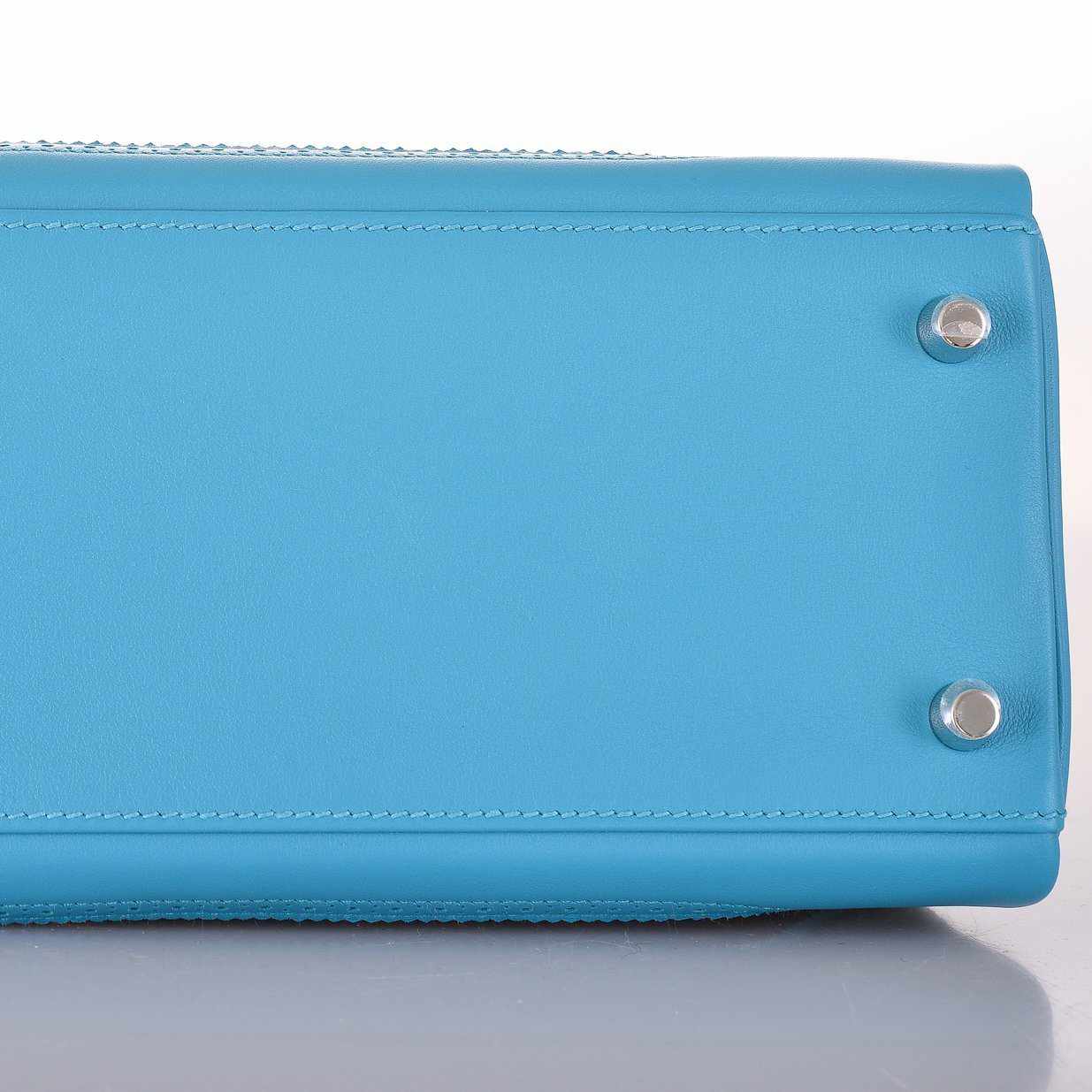 Hermès Kelly 32 Ghillies Clemence Swift Turquoise Mix Palladium Hardware