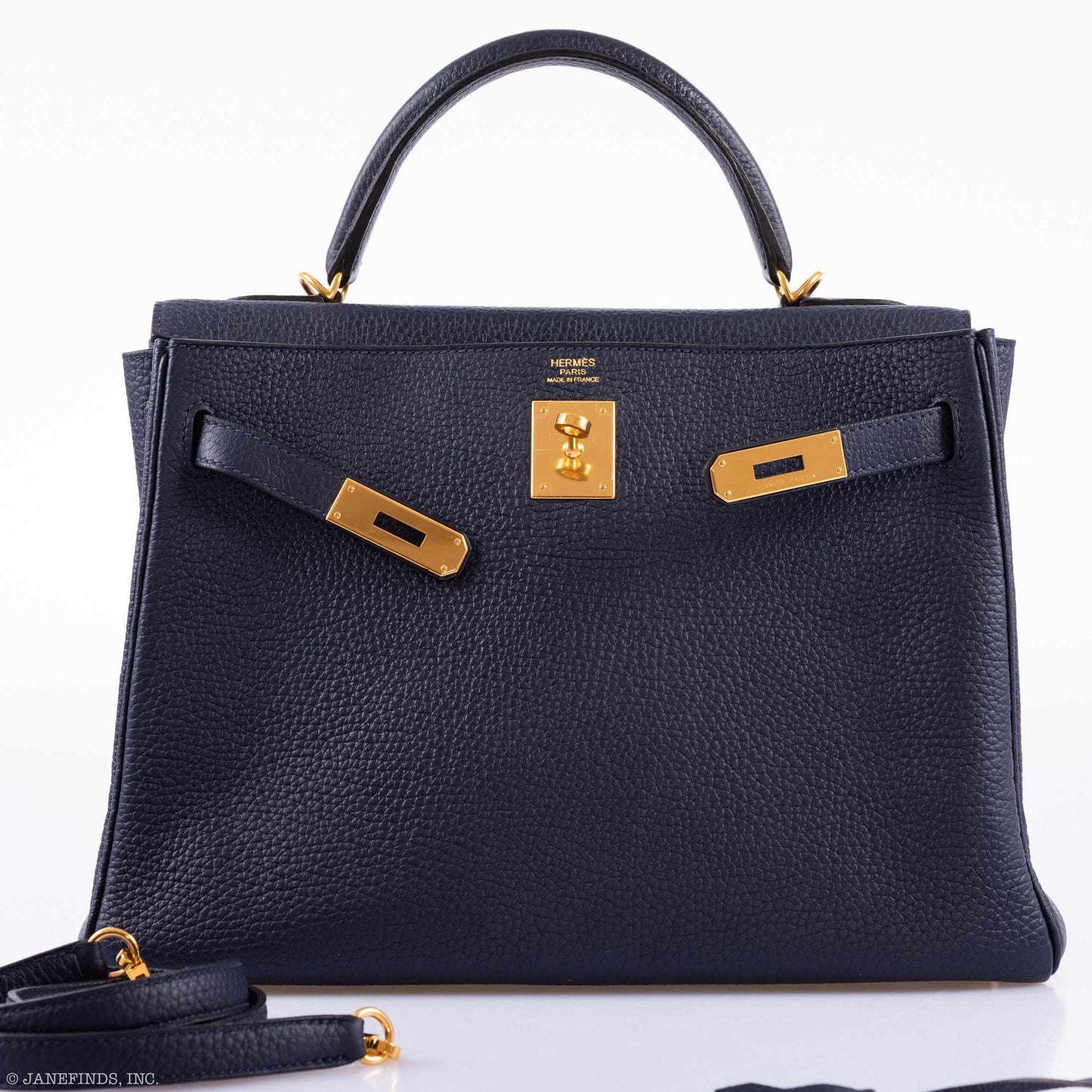 Hermès Kelly 32 Retourne Blue Indigo Togo Gold Hardware