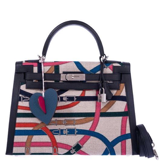 Hermès Kelly 32 Sellier Toile De Camp Cavalcadour Palladium Hardware