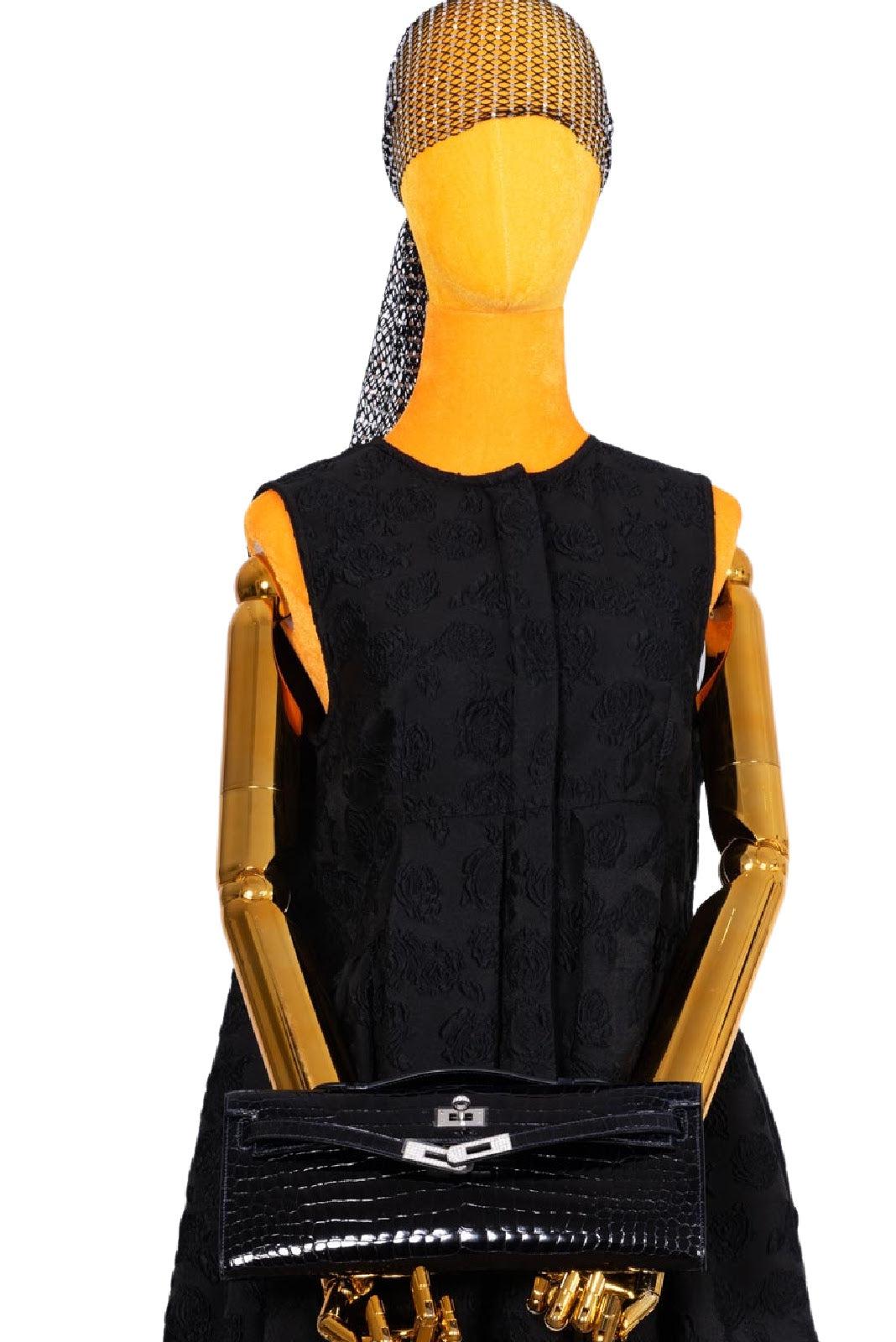 Hermès Kelly Cut Blue Marine Porosus Crocodile with Diamond and White Gold Hardware