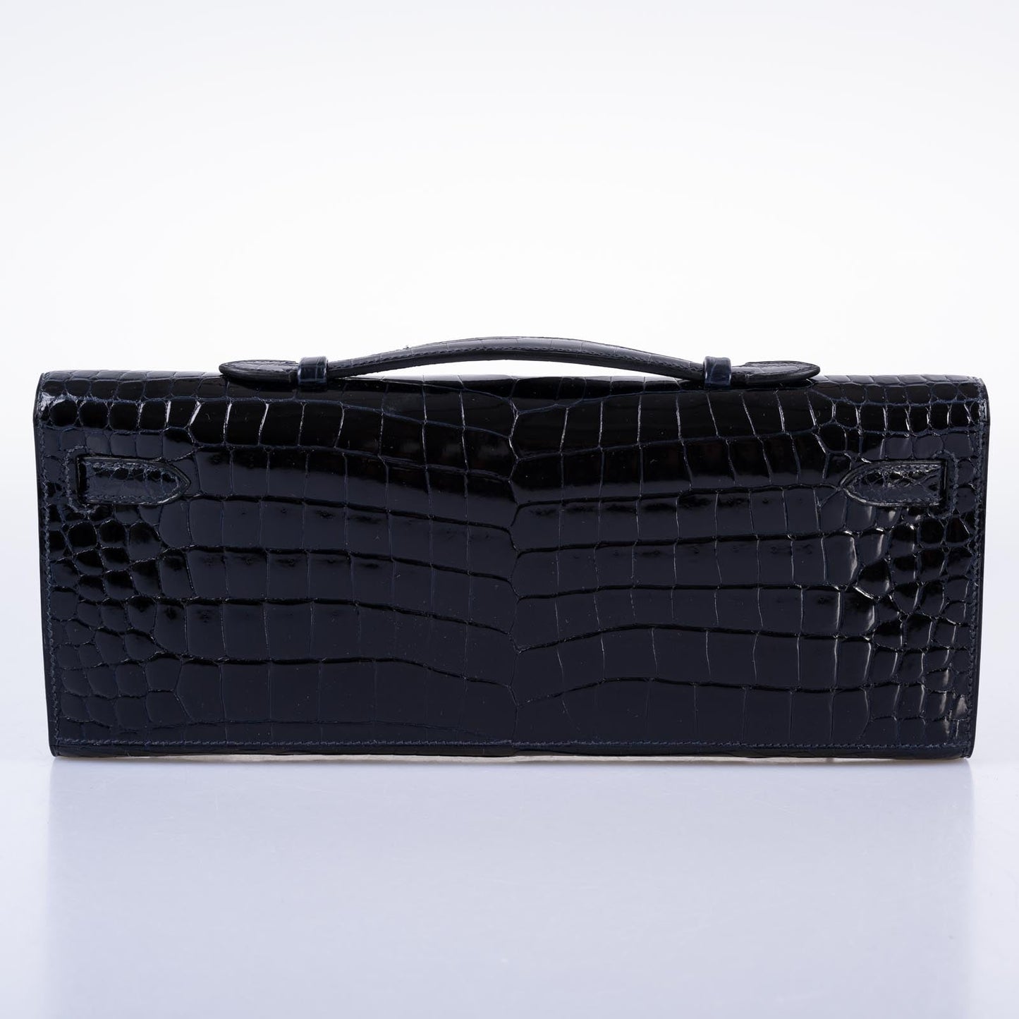 Hermès Kelly Cut Blue Marine Porosus Crocodile with Diamond and White Gold Hardware