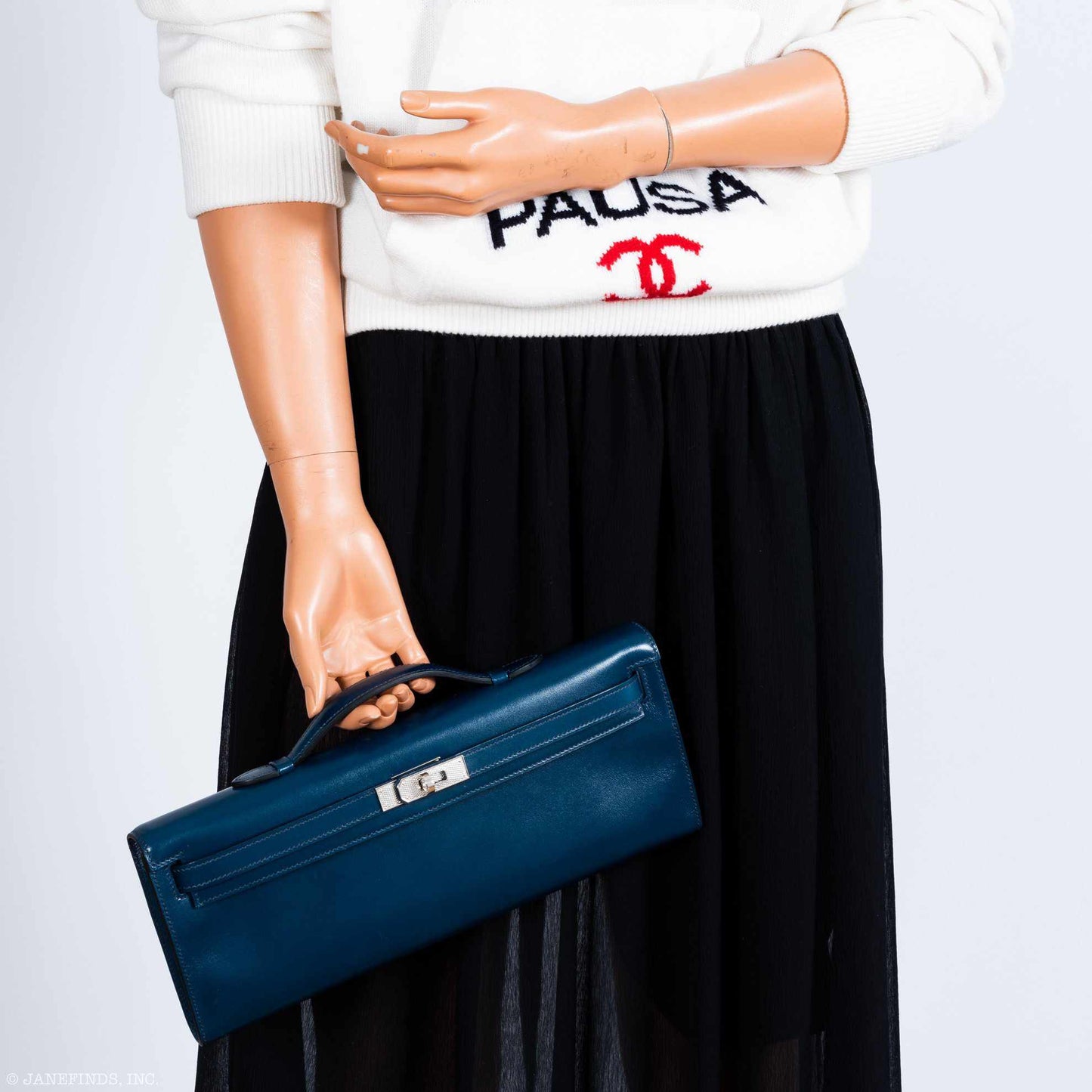 Hermès Kelly Cut Clutch Bleu de Prusse Box Palladium Guilloche Hardware