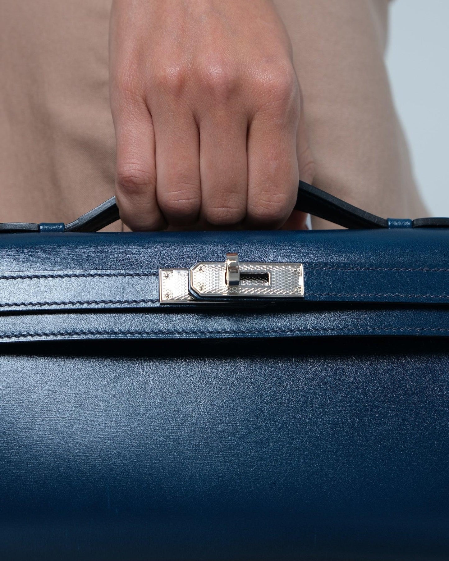 Hermès Kelly Cut Clutch Bleu de Prusse Box Palladium Guilloche Hardware