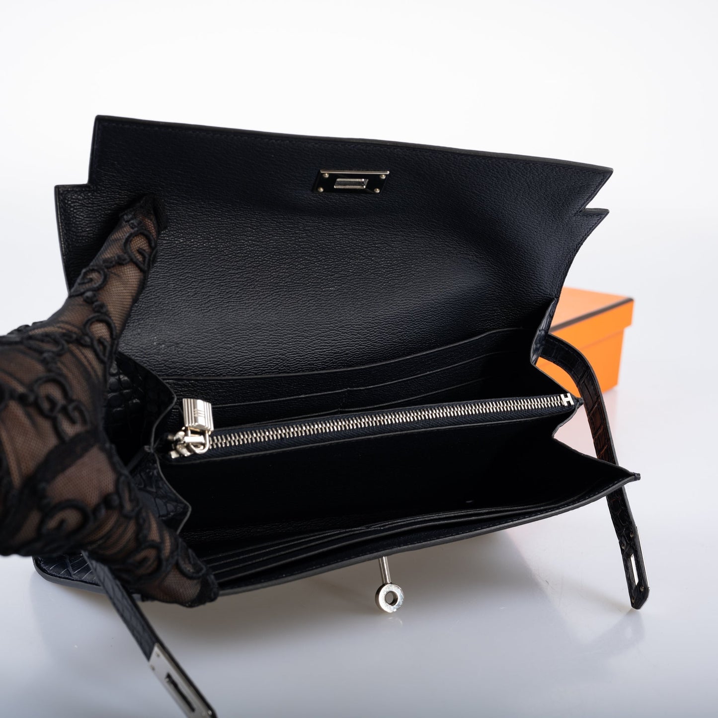 Hermès Kelly Longue Wallet Blue Marine Matte Alligator with Palladium Hardware