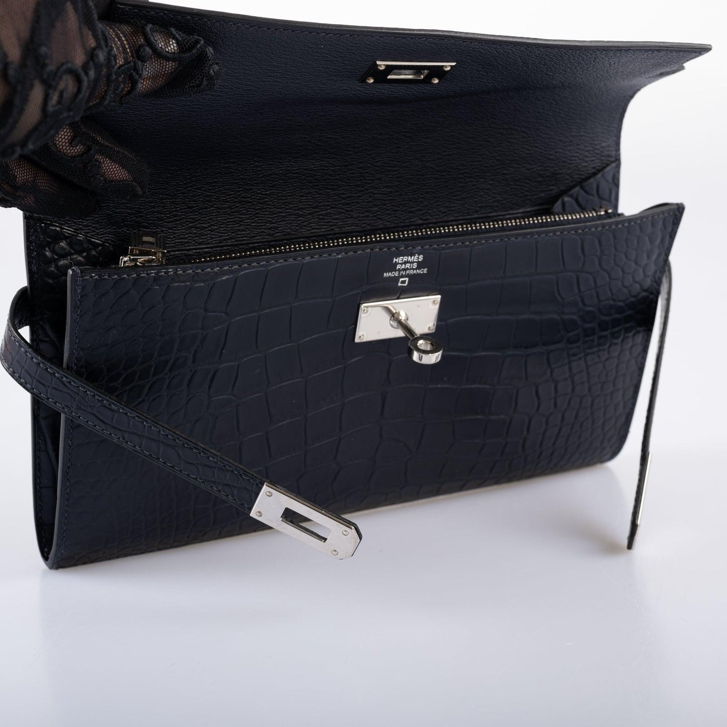 Hermès Kelly Longue Wallet Blue Marine Matte Alligator with Palladium Hardware