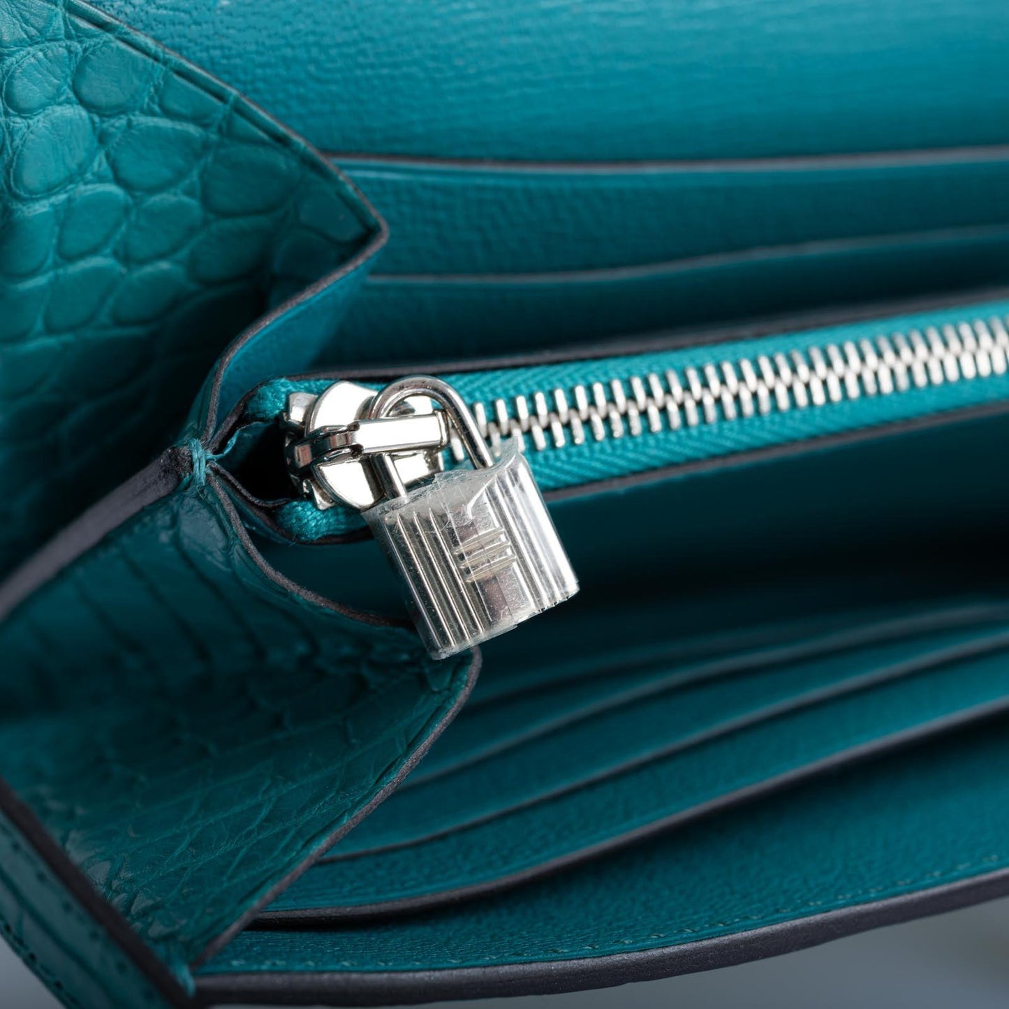 Hermès Kelly Longue Wallet Blue Paon Matte Alligator with Palladium Hardware