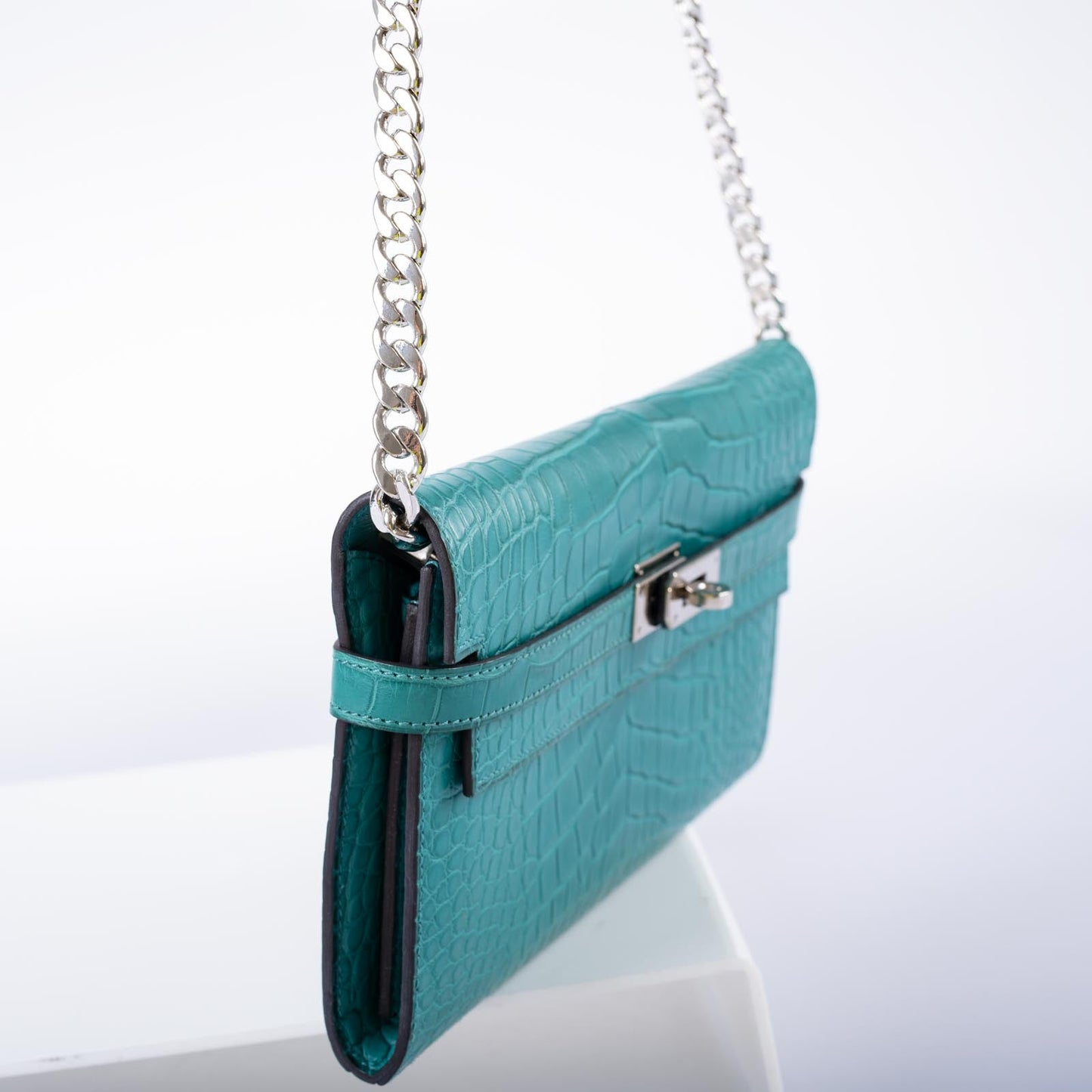 Hermès Kelly Longue Wallet Blue Paon Matte Alligator with Palladium Hardware