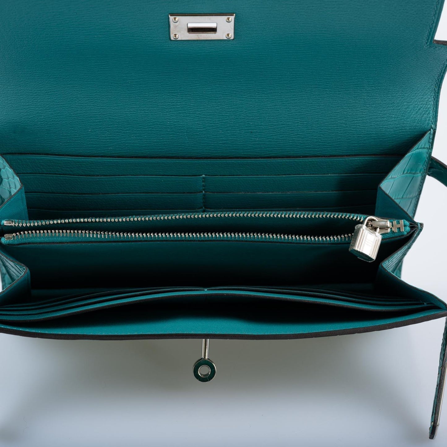 Hermès Kelly Longue Wallet Blue Paon Matte Alligator with Palladium Hardware