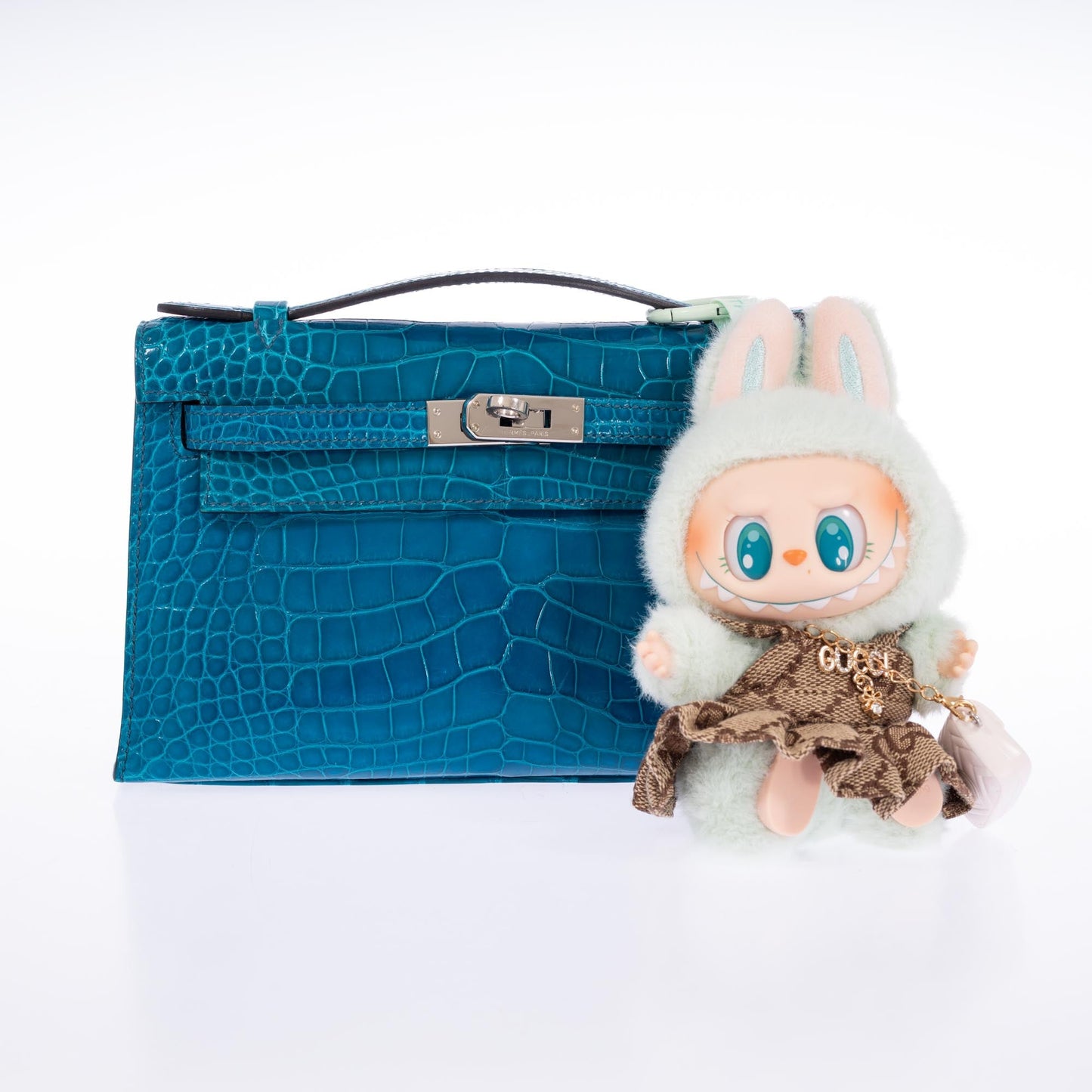 Hermès Kelly Pochette Blue Izmir Shiny Alligator Palladium Hardware