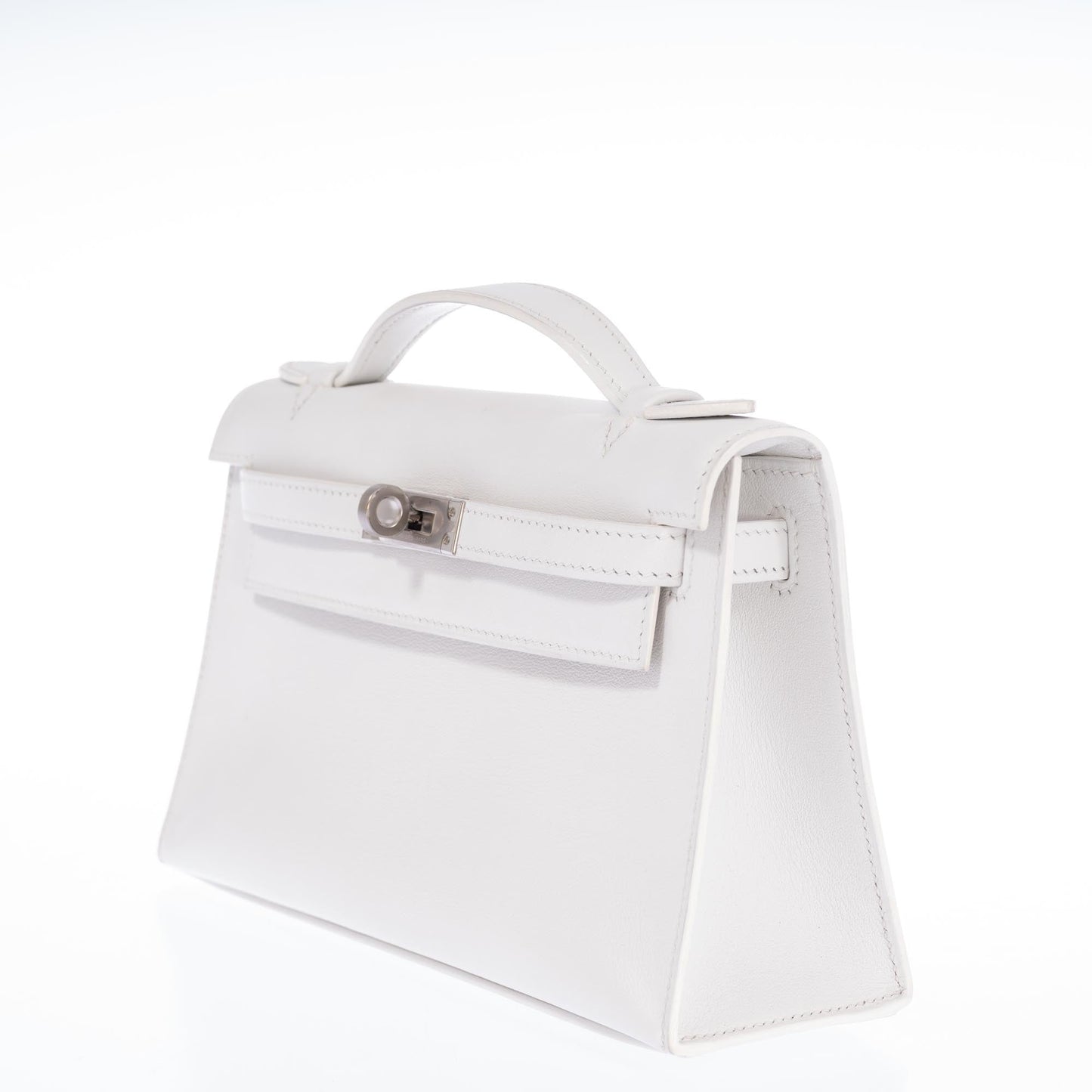Hermès Kelly Pochette White Swift Palladium Hardware