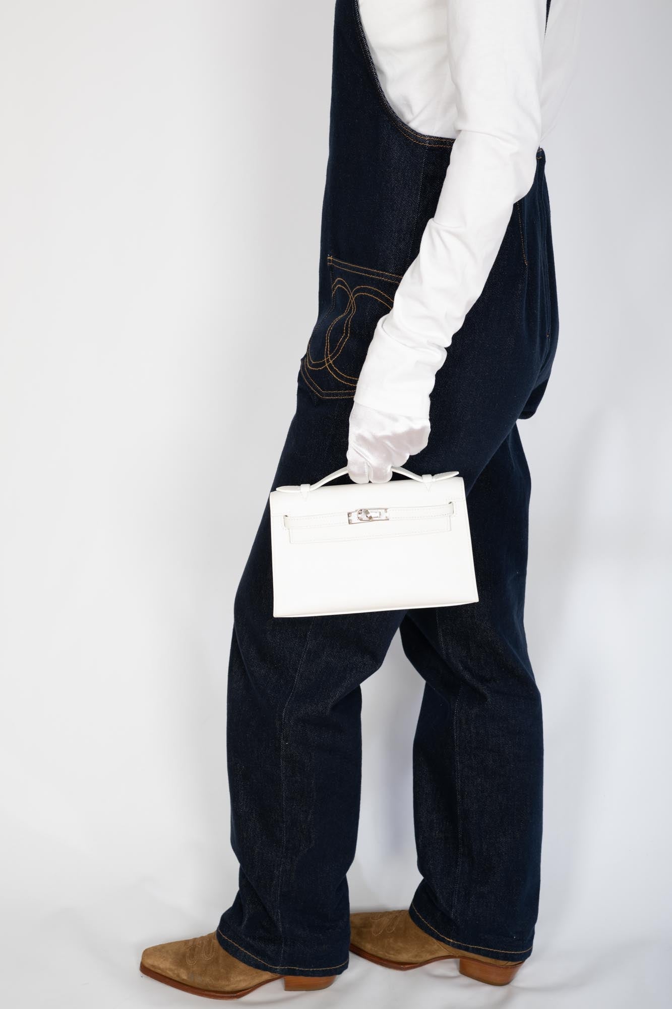 Hermès Kelly Pochette White Swift Palladium Hardware