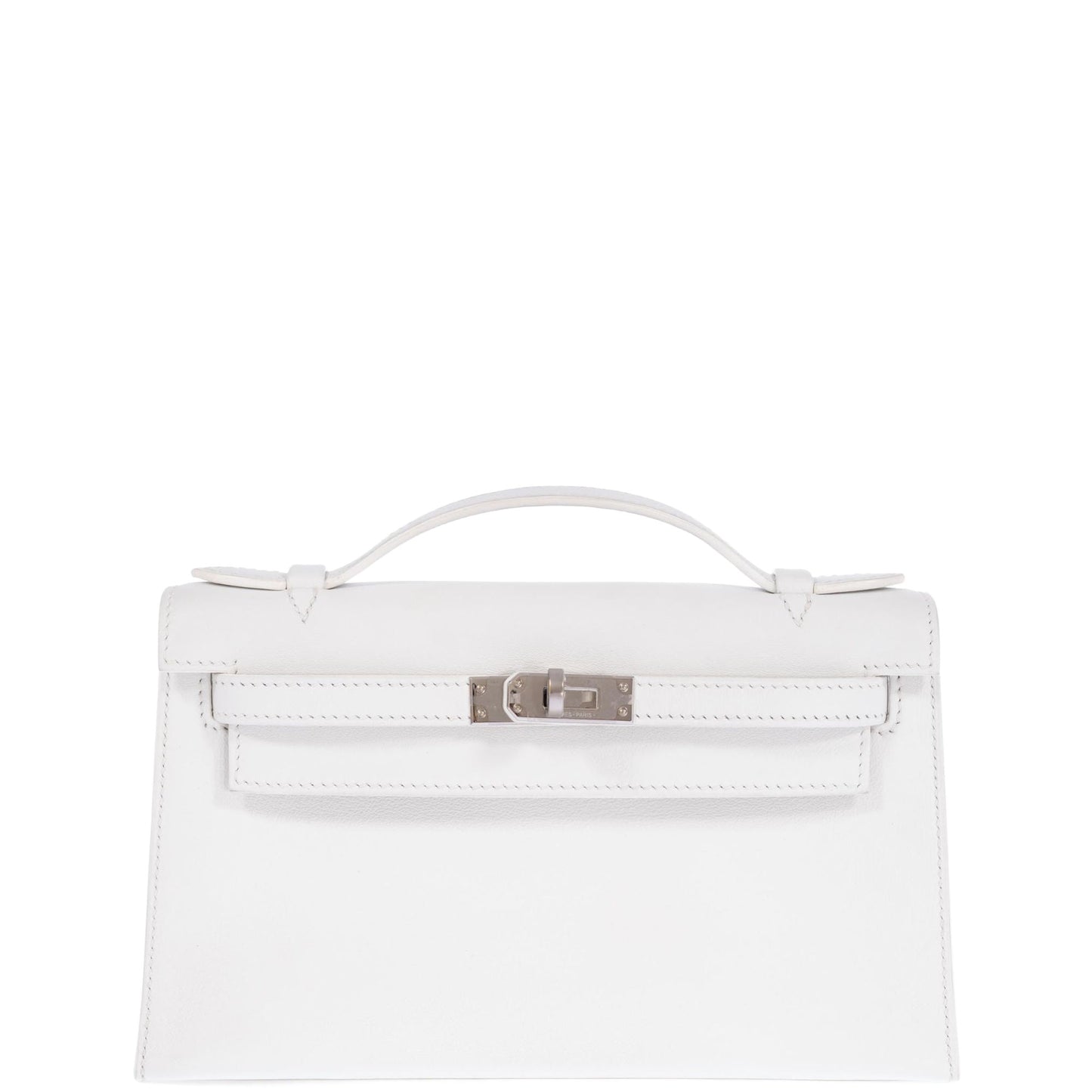 Hermès Kelly Pochette White Swift Palladium Hardware