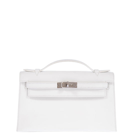 Hermès Kelly Pochette White Swift Palladium Hardware