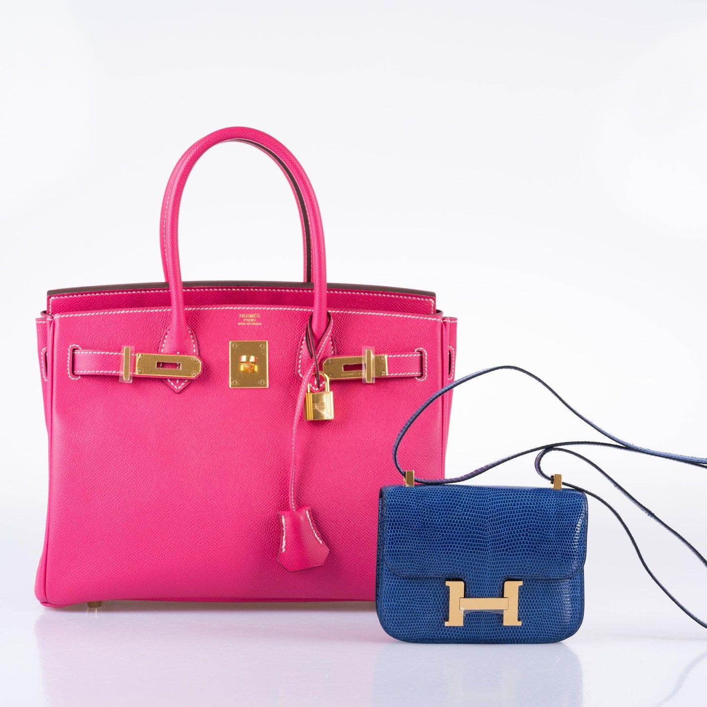 Hermès Micro Constance 14 Bleu Saphir Lizard Gold Hardware