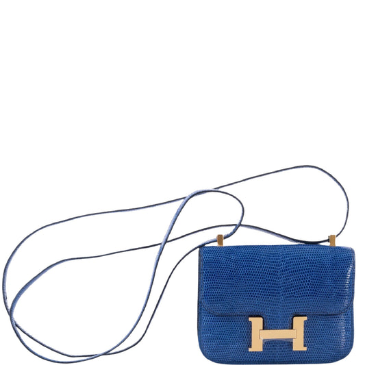 Hermès Micro Constance 14 Bleu Saphir Lizard Gold Hardware