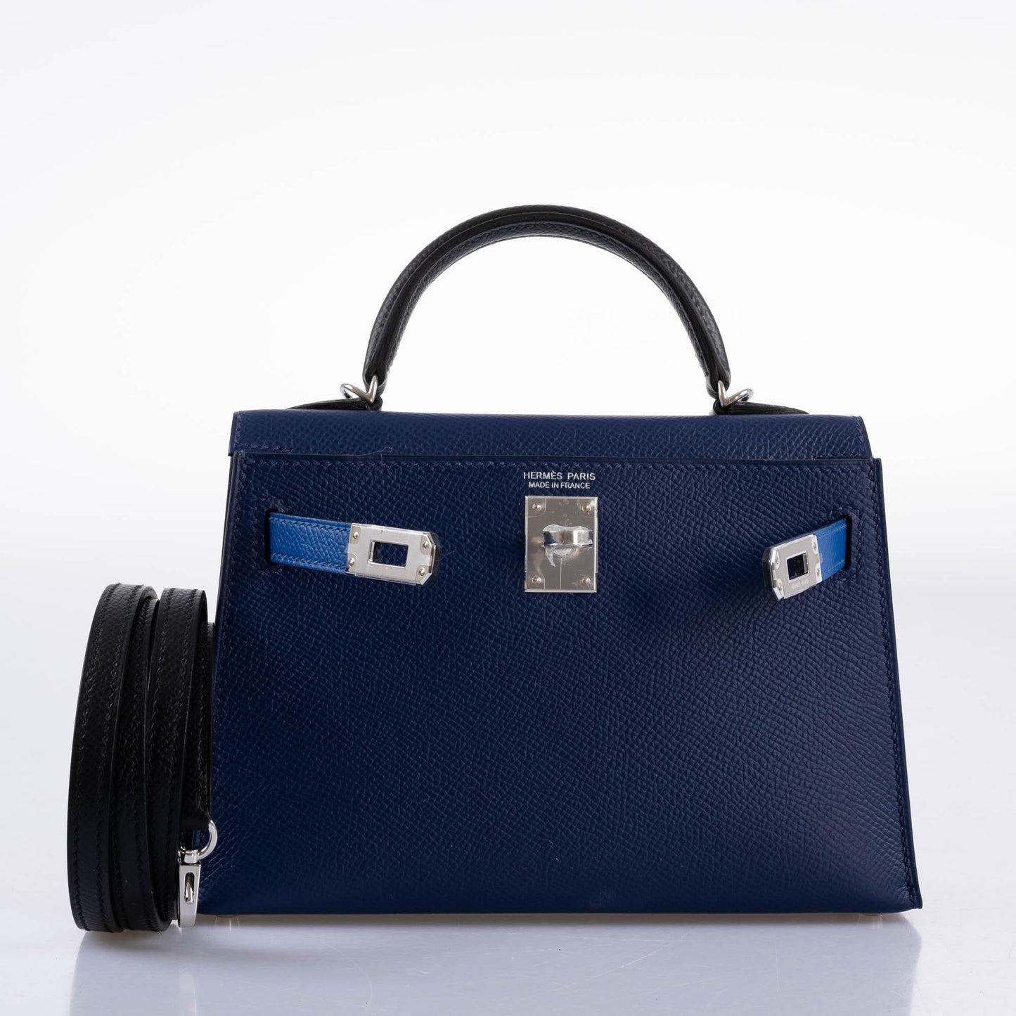 Hermès Mini Kelly 20 Tricolor Bleu Saphir, France, and Black Epsom Palladium Hardware