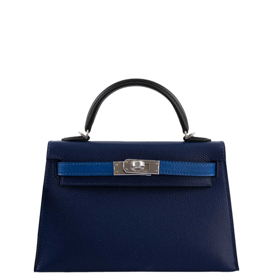 Hermès Mini Kelly 20 Tricolor Bleu Saphir, France, and Black Epsom Palladium Hardware