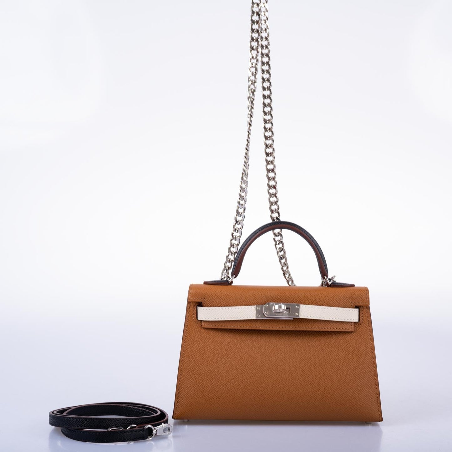 Hermès Mini Kelly 20 Tricolor Gold, Nata, and Black Epsom Palladium Hardware