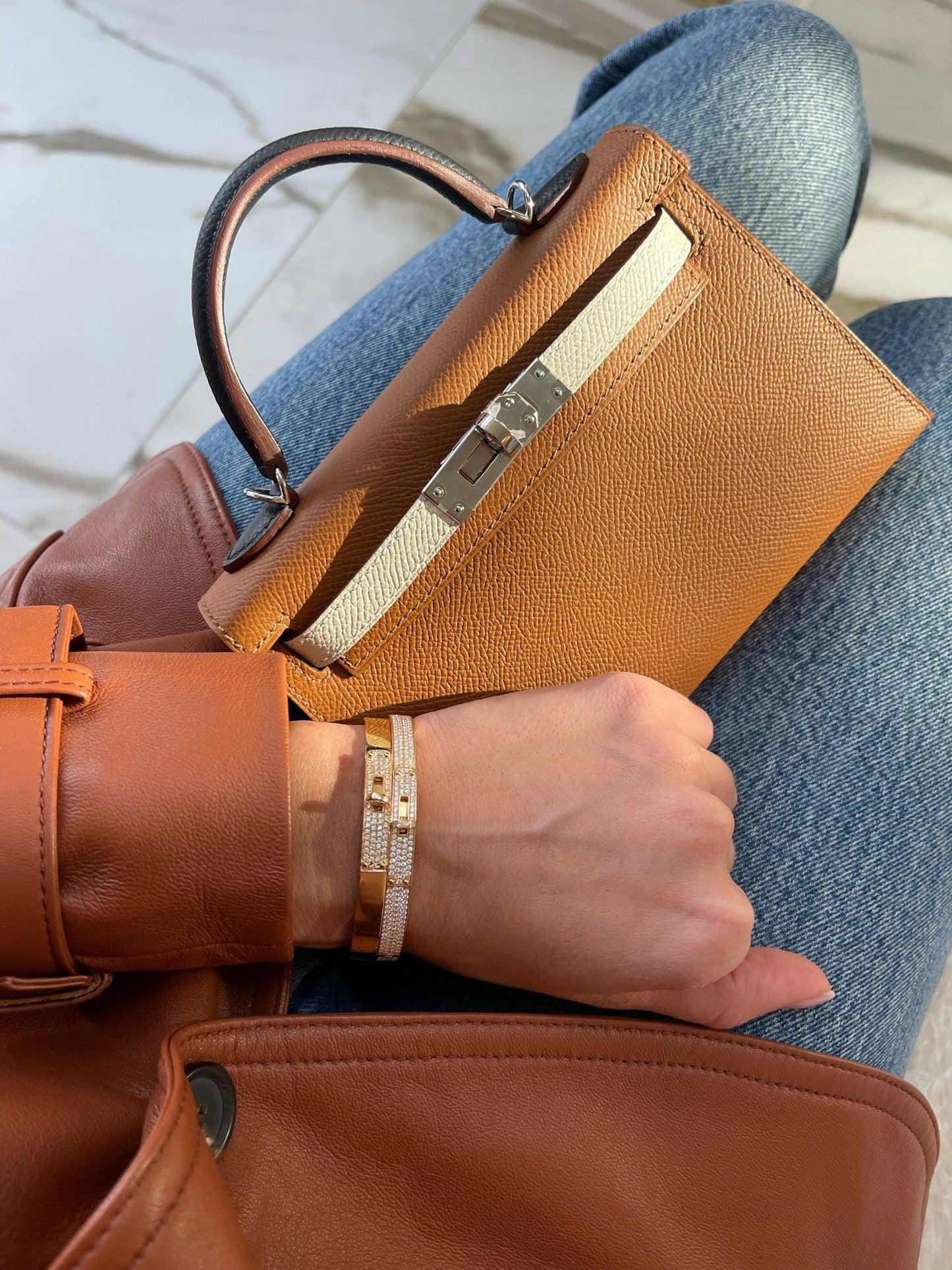 Hermès Mini Kelly 20 Tricolor Gold, Nata, and Black Epsom Palladium Hardware