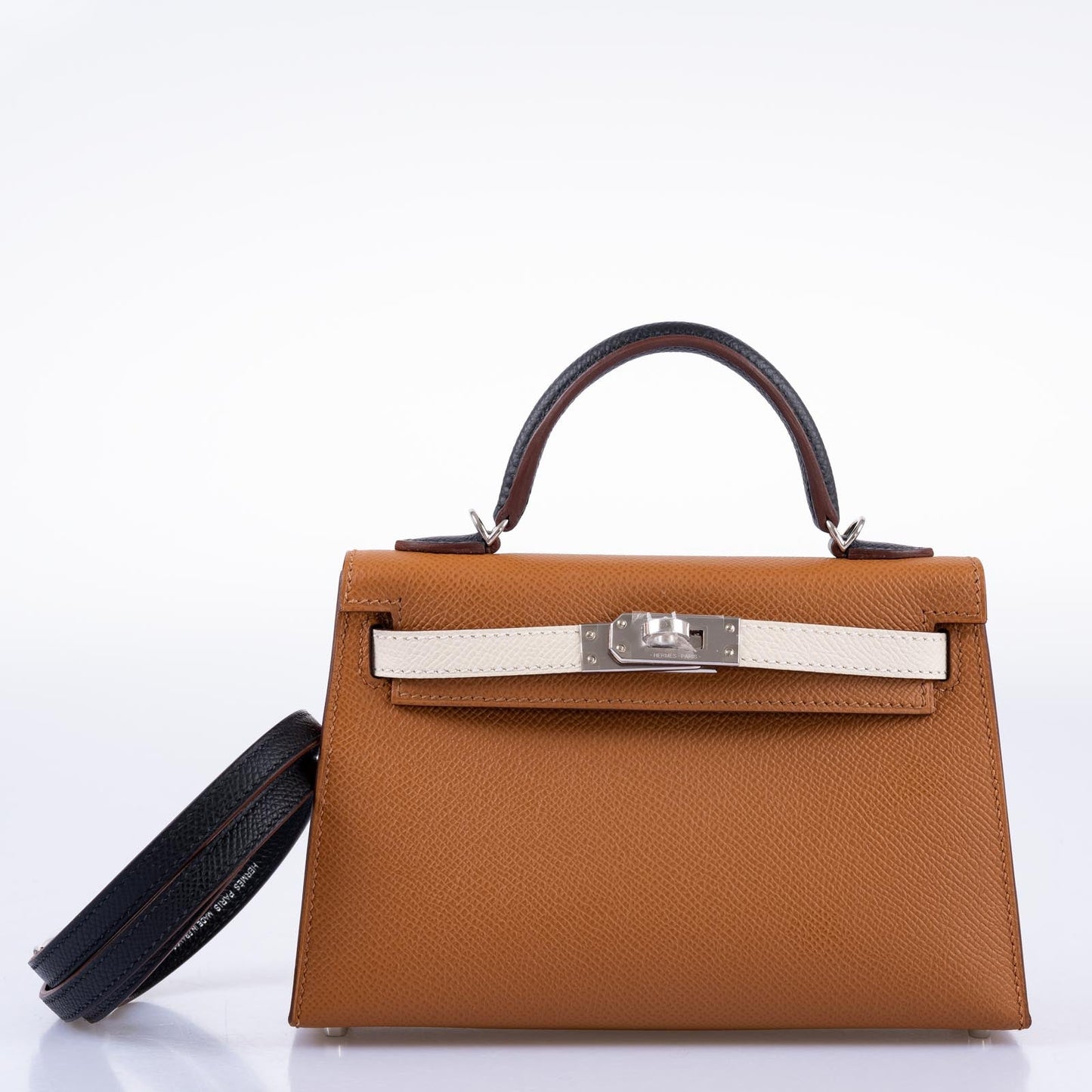 Hermès Mini Kelly 20 Tricolor Gold, Nata, and Black Epsom Palladium Hardware