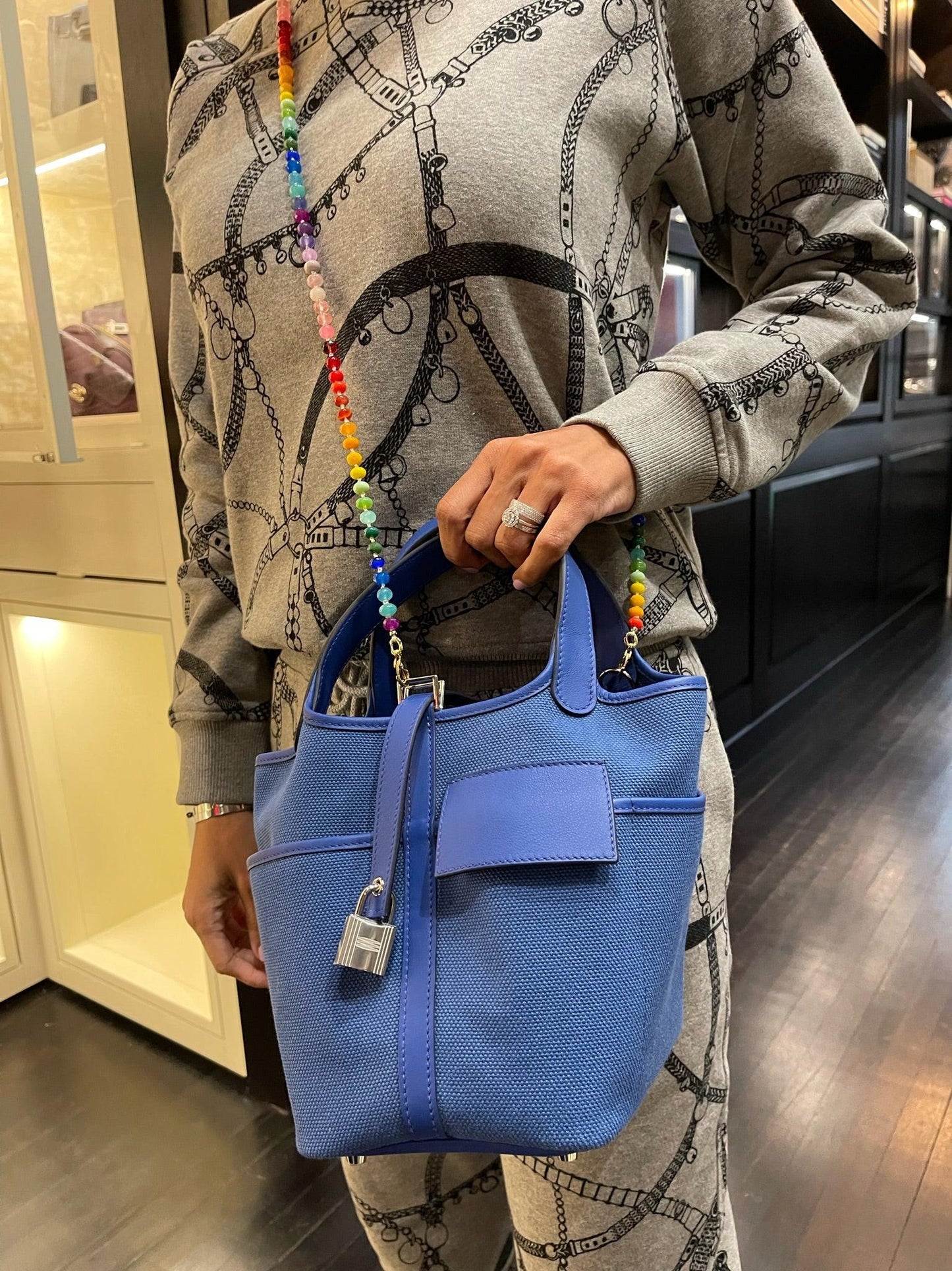 Hermès Picotin Lock 18 Bleu Royal Swift and Bleu Egee Toile Geoland Cargo Palladium Hardware