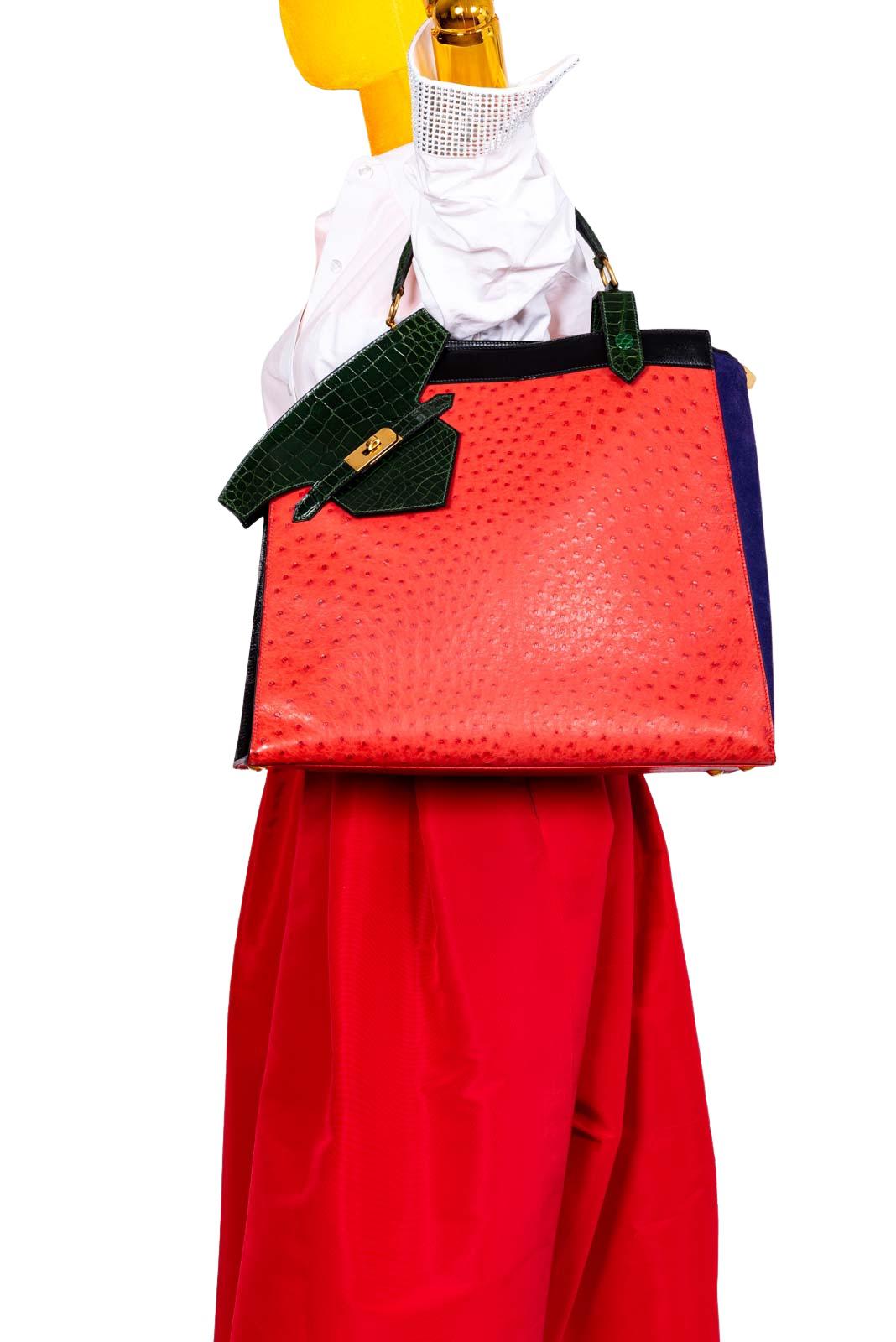 Hermès Sac Himalaya Symbiose Rouge Vif Ostrich, Doblis Suede, Box, and Porosus Crocodile Gold Hardware