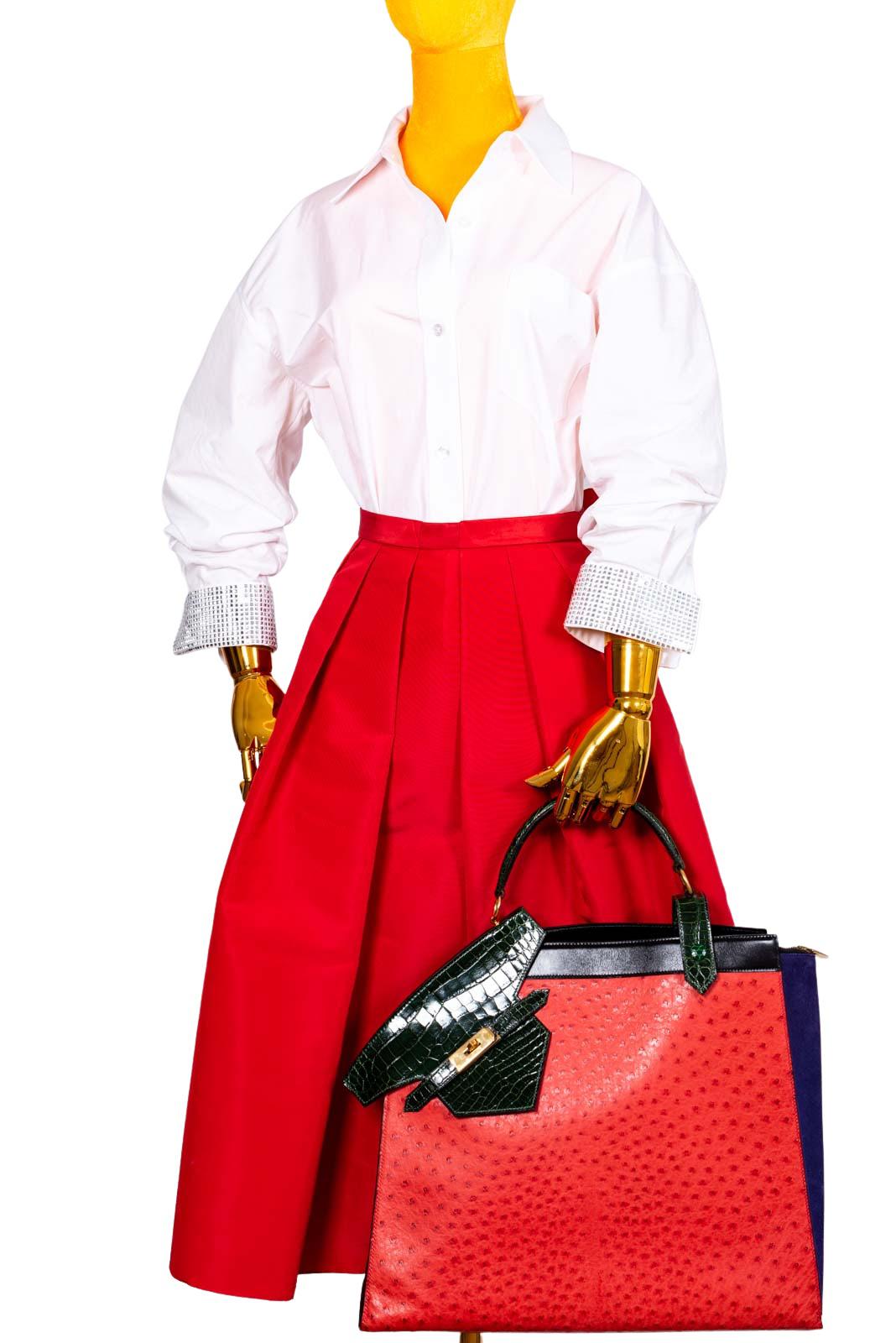 Hermès Sac Himalaya Symbiose Rouge Vif Ostrich, Doblis Suede, Box, and Porosus Crocodile Gold Hardware