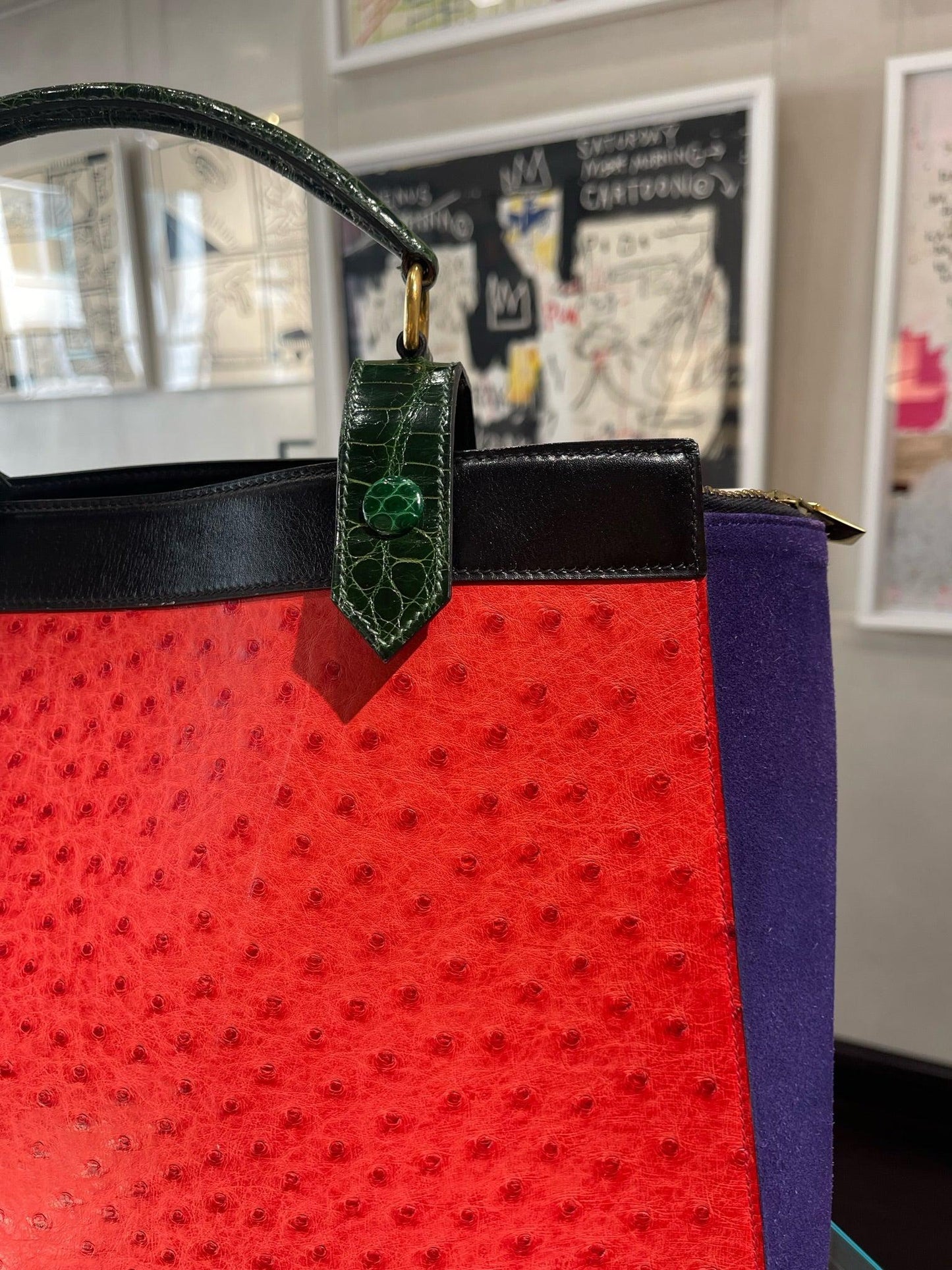 Hermès Sac Himalaya Symbiose Rouge Vif Ostrich, Doblis Suede, Box, and Porosus Crocodile Gold Hardware