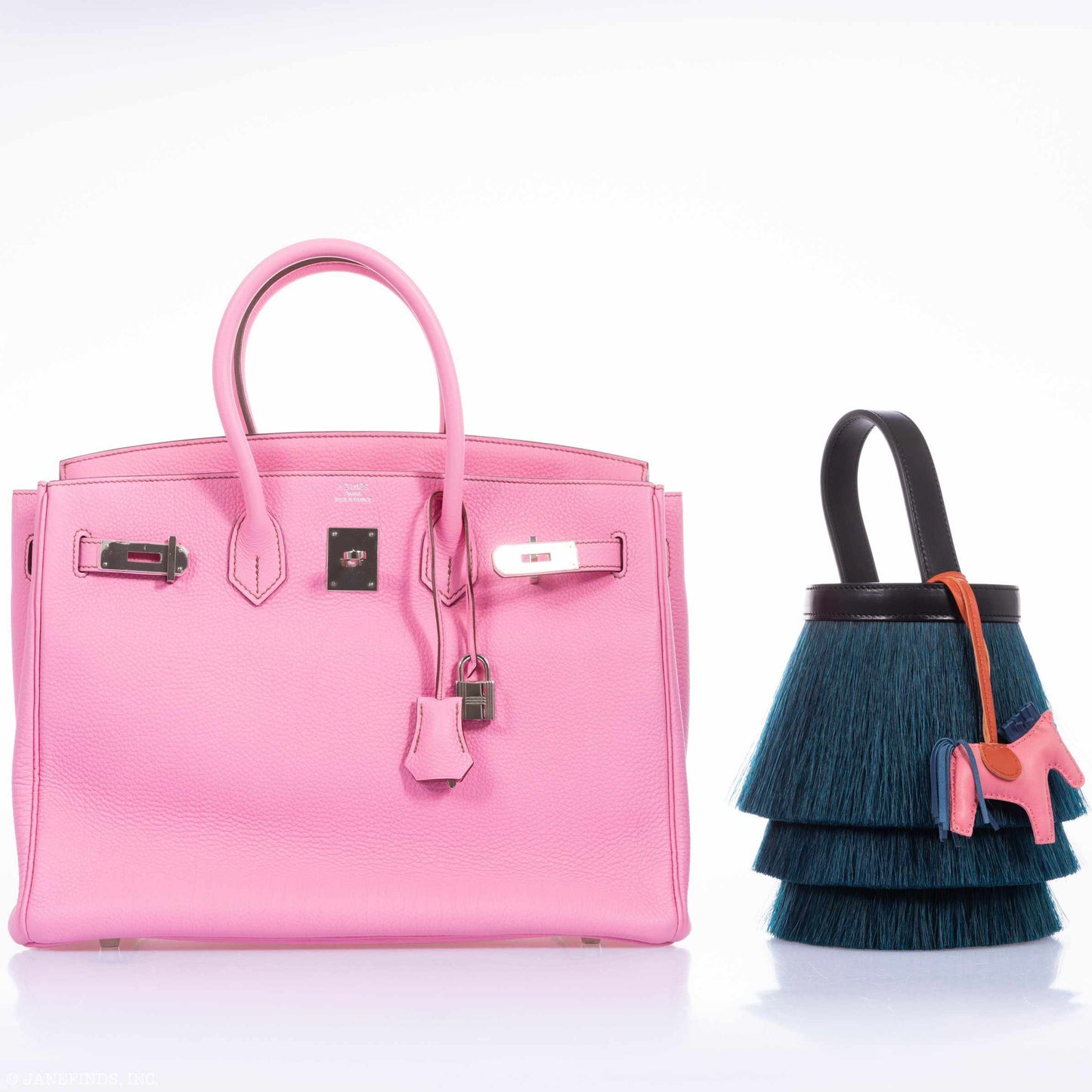 Hermès Toupet Bag Mini Fringed Bucket Horse Hair Vert Fonce Evercalf Noir