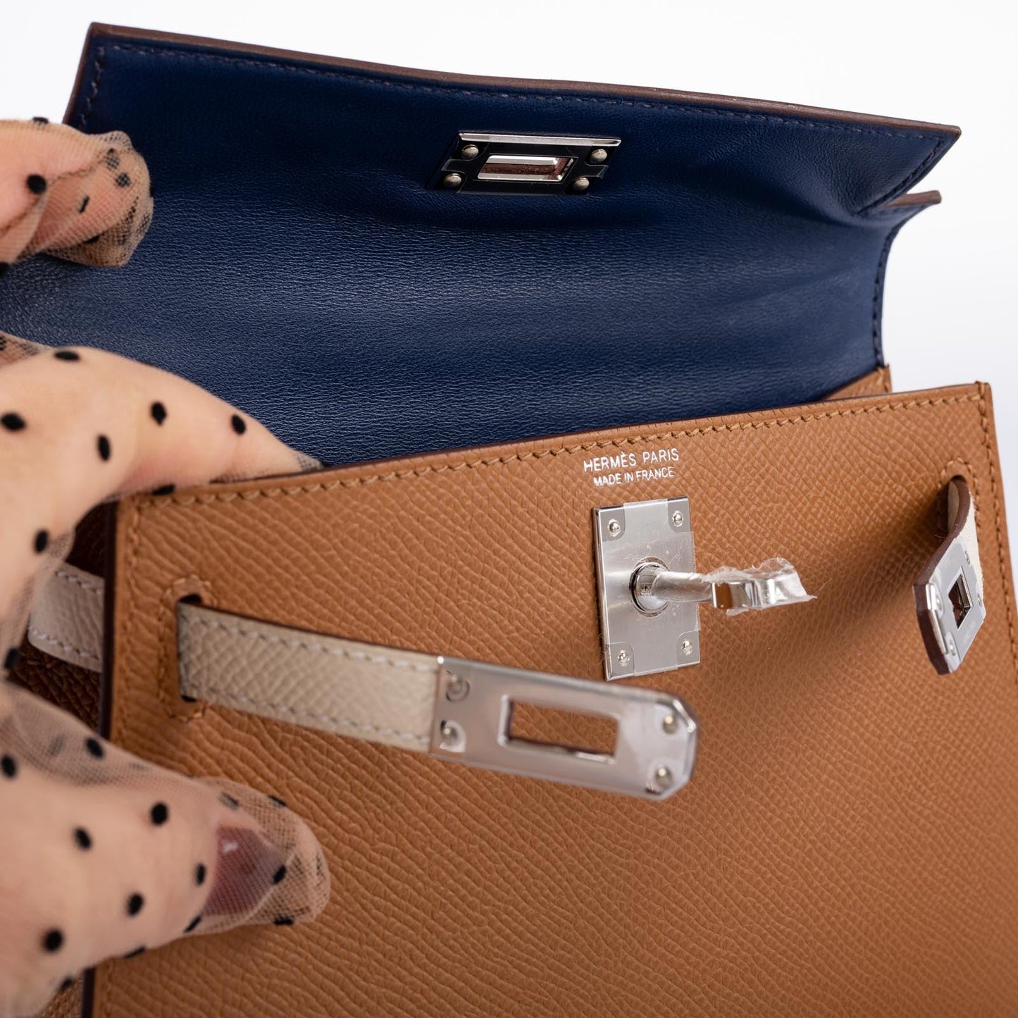 Hermès Tricolor Mini Kelly 20 Gold, Nata, and Black Epsom Palladium Hardware