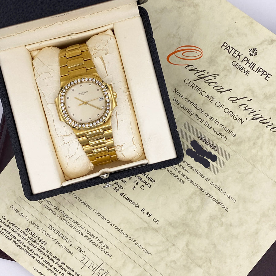 Patek Philippe Nautilus 3800J/003 Factory Diamond Set Dial / Bezel 37mm Cream Dial Pre-Owned